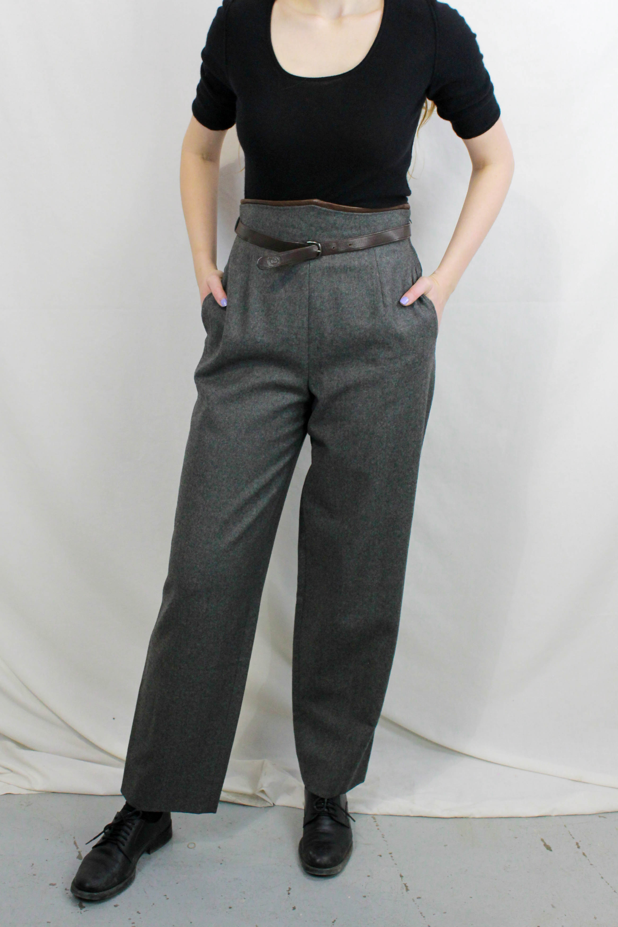 Contrast Retro Wool-blend Trousers
