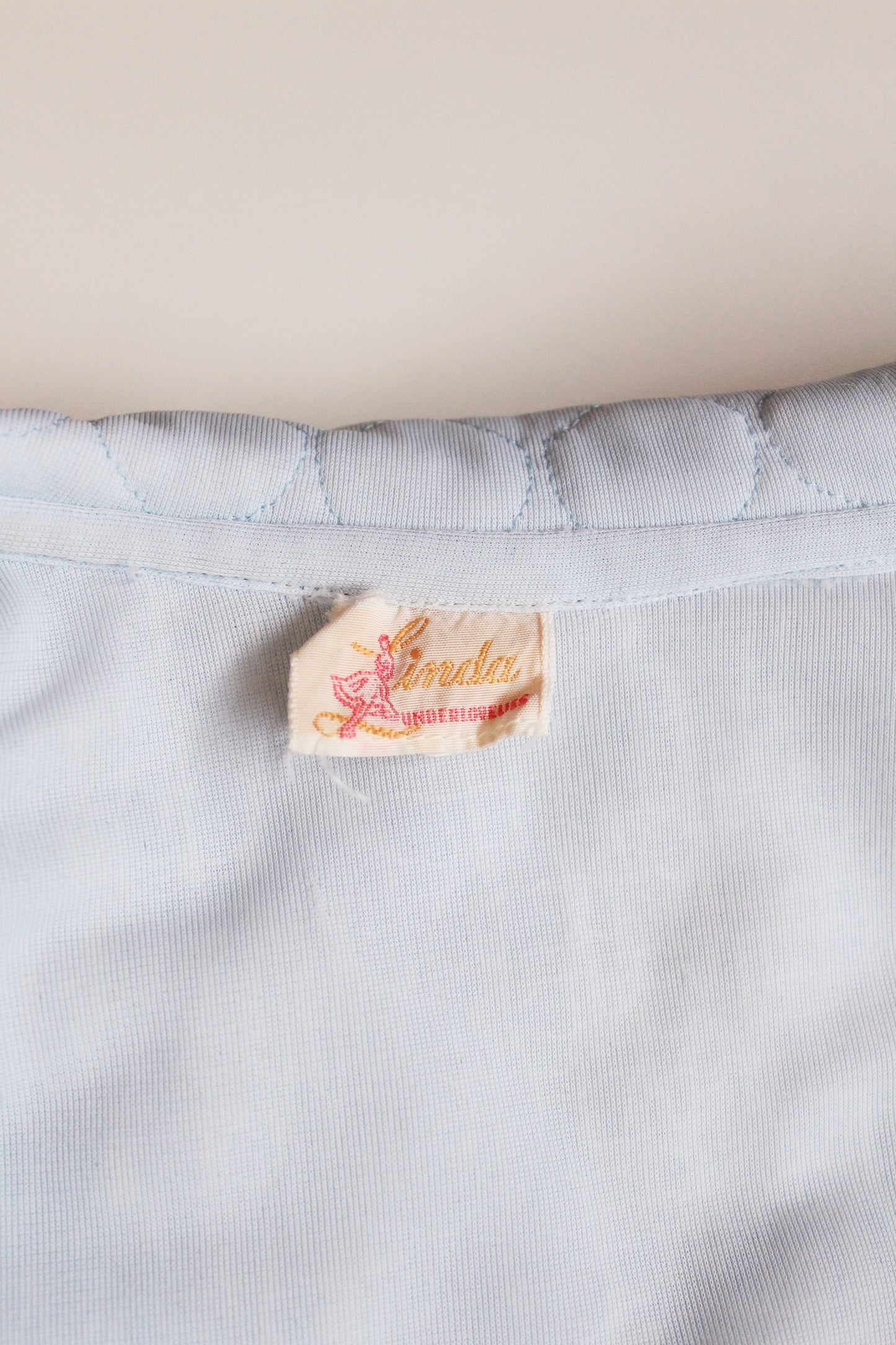 1960s Light Blue Quilted Bed Jacket With Collar, S/M