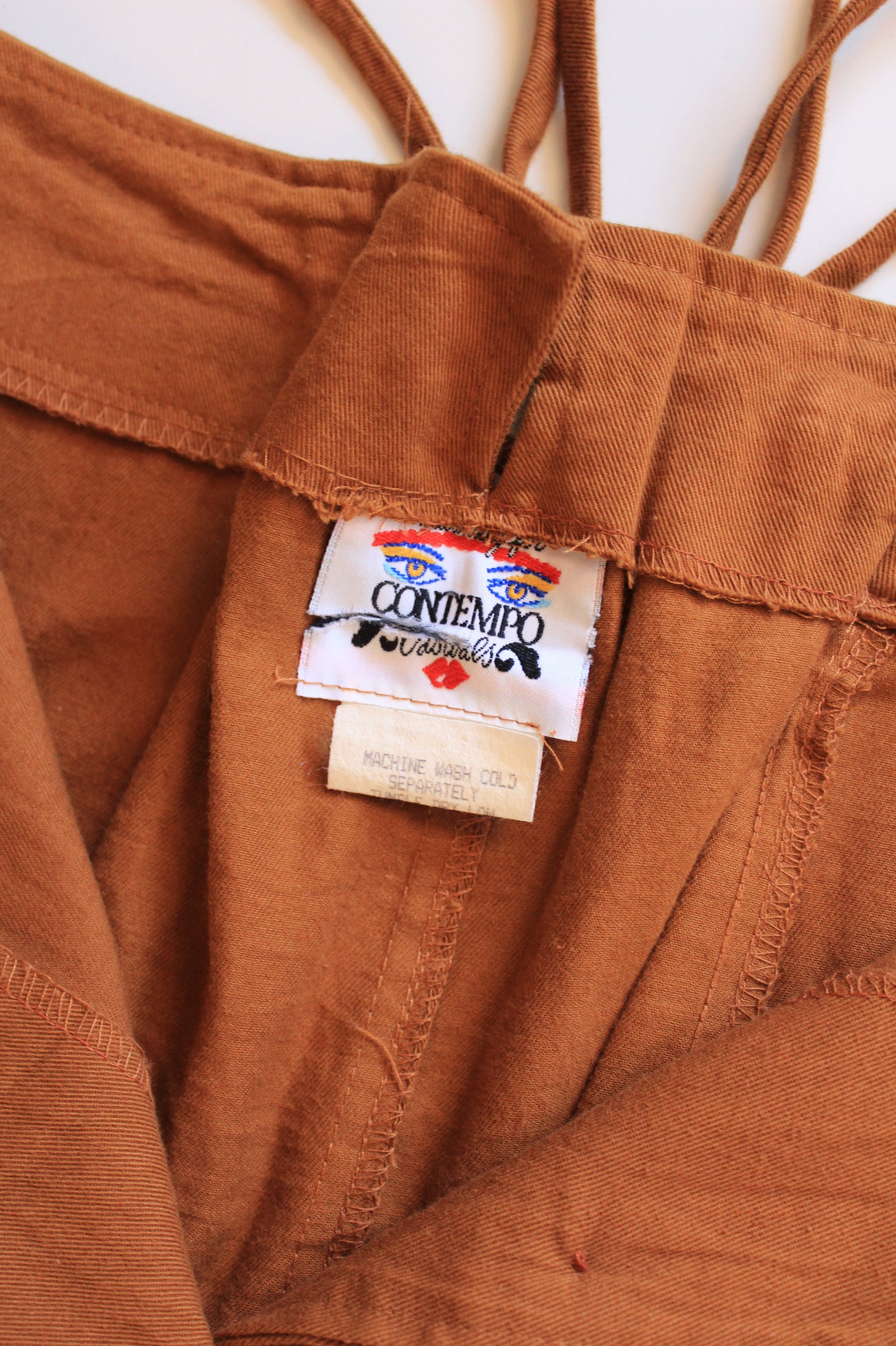 1980s Casual Boho Tan Lace Up Contempo Casuals Skirt, Medium
