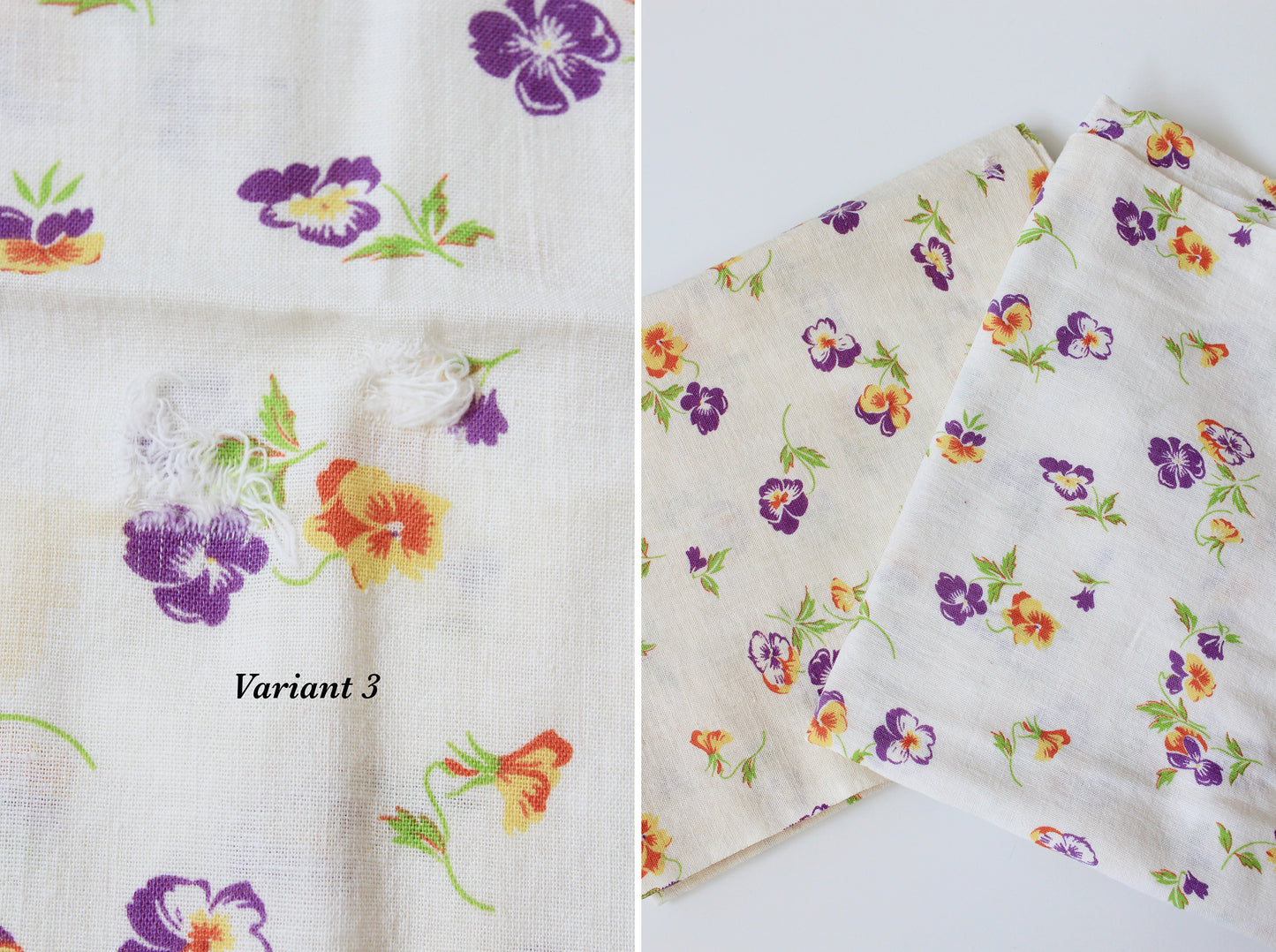 1940s Cream, Orange And Purple Illustrated Floral Feedsack , Vintage Summer Sewing/Quilting Fabric