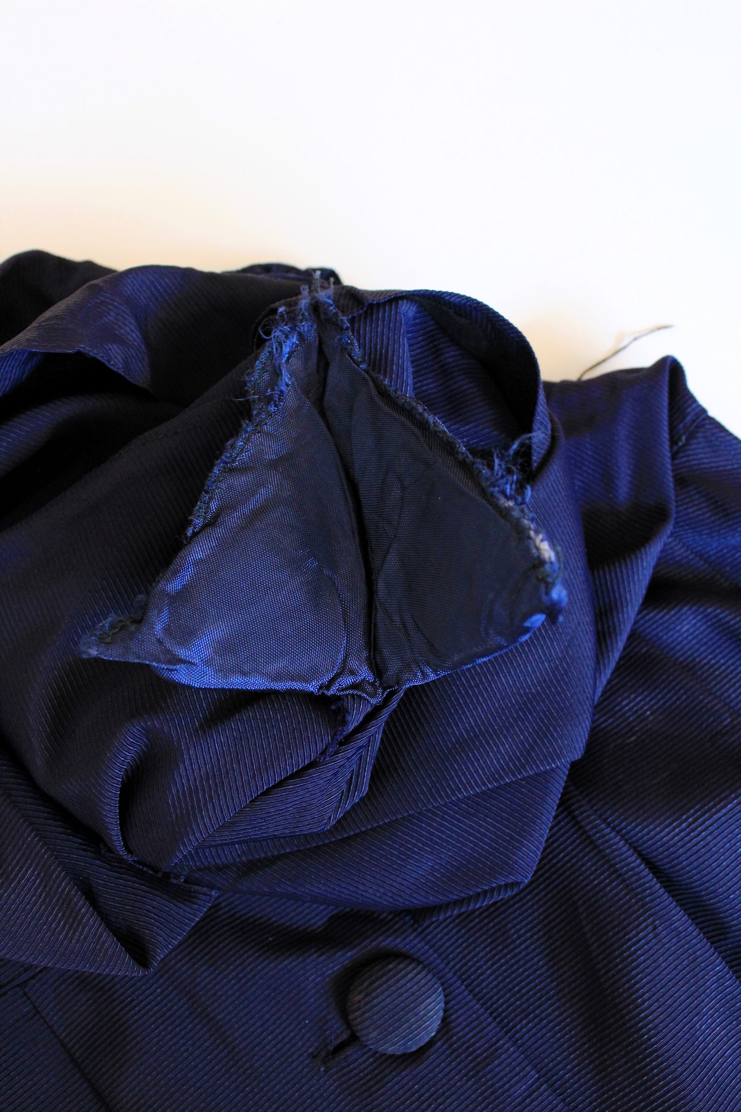 1950s Navy Short Sleeve Blue Dress With Velvet Collar Detail, Large