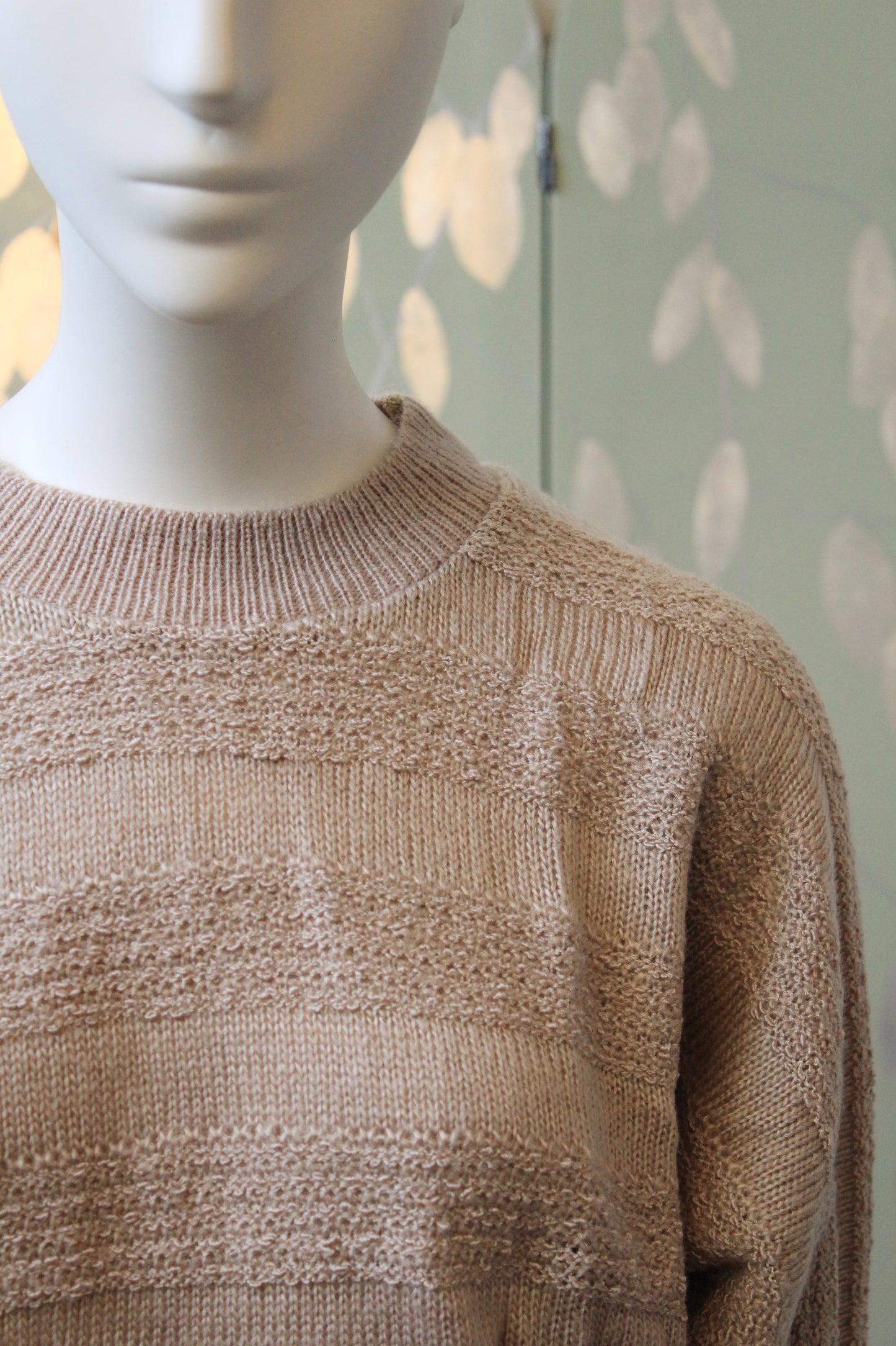 1980s Taupe Stripe Deadstock 3/4 Sleeve Knit Top, Medium