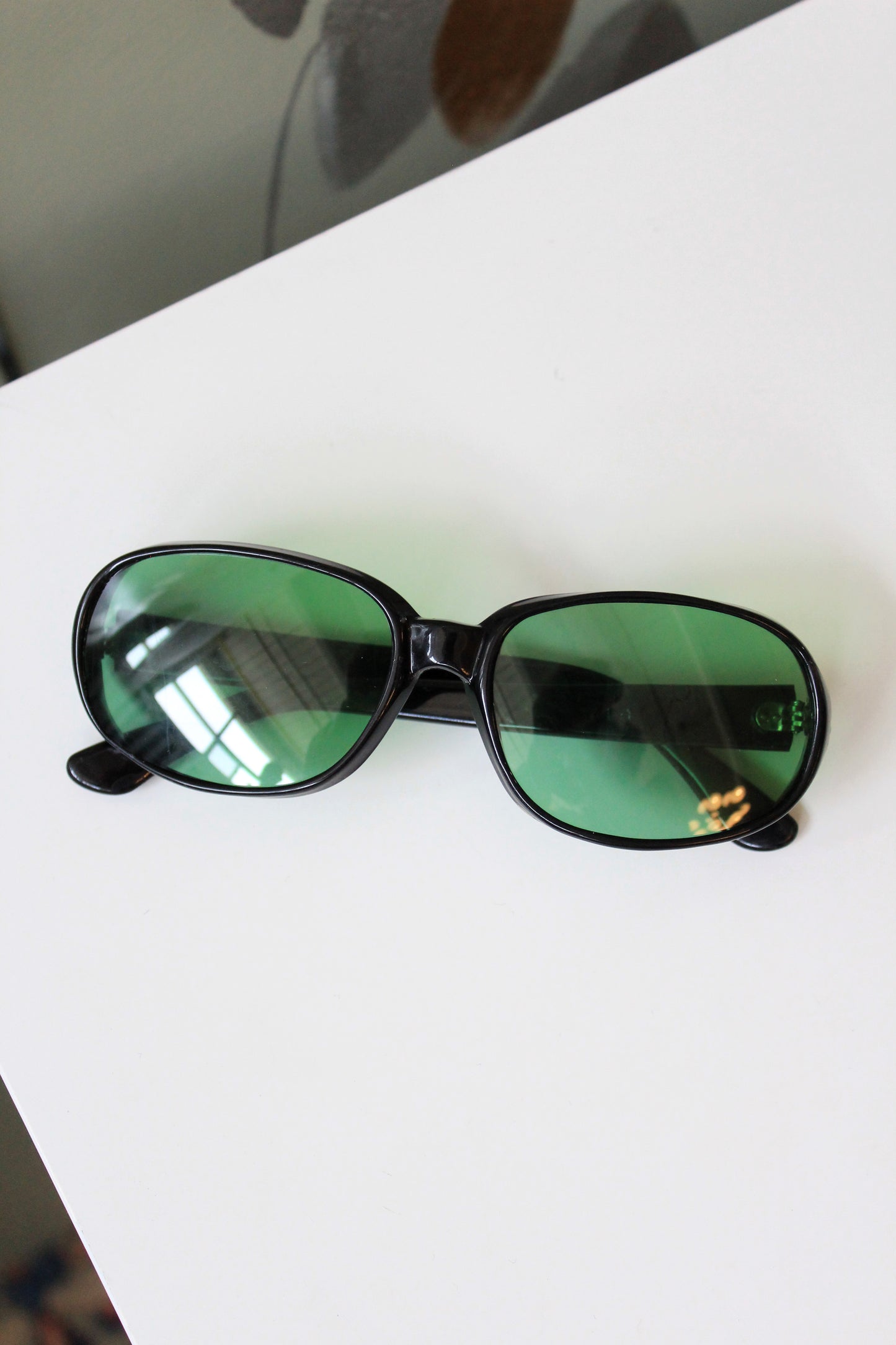 1960s Black Sunglasses with Clear Green Lenses