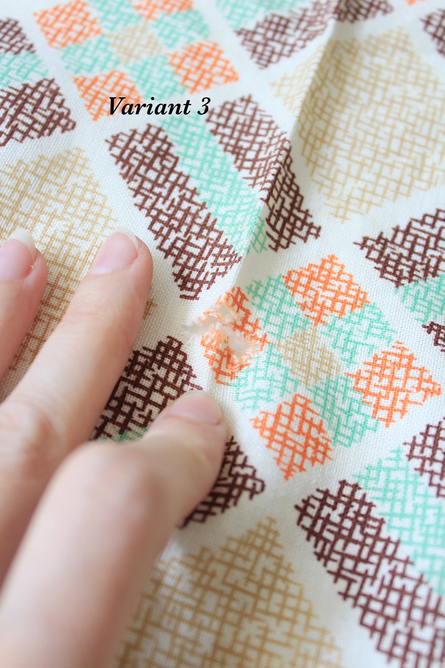 Early 1940s Deco Plaid Feedsack In Green, Orange, And Brown, Vintage Sewing/Quilting Fabric