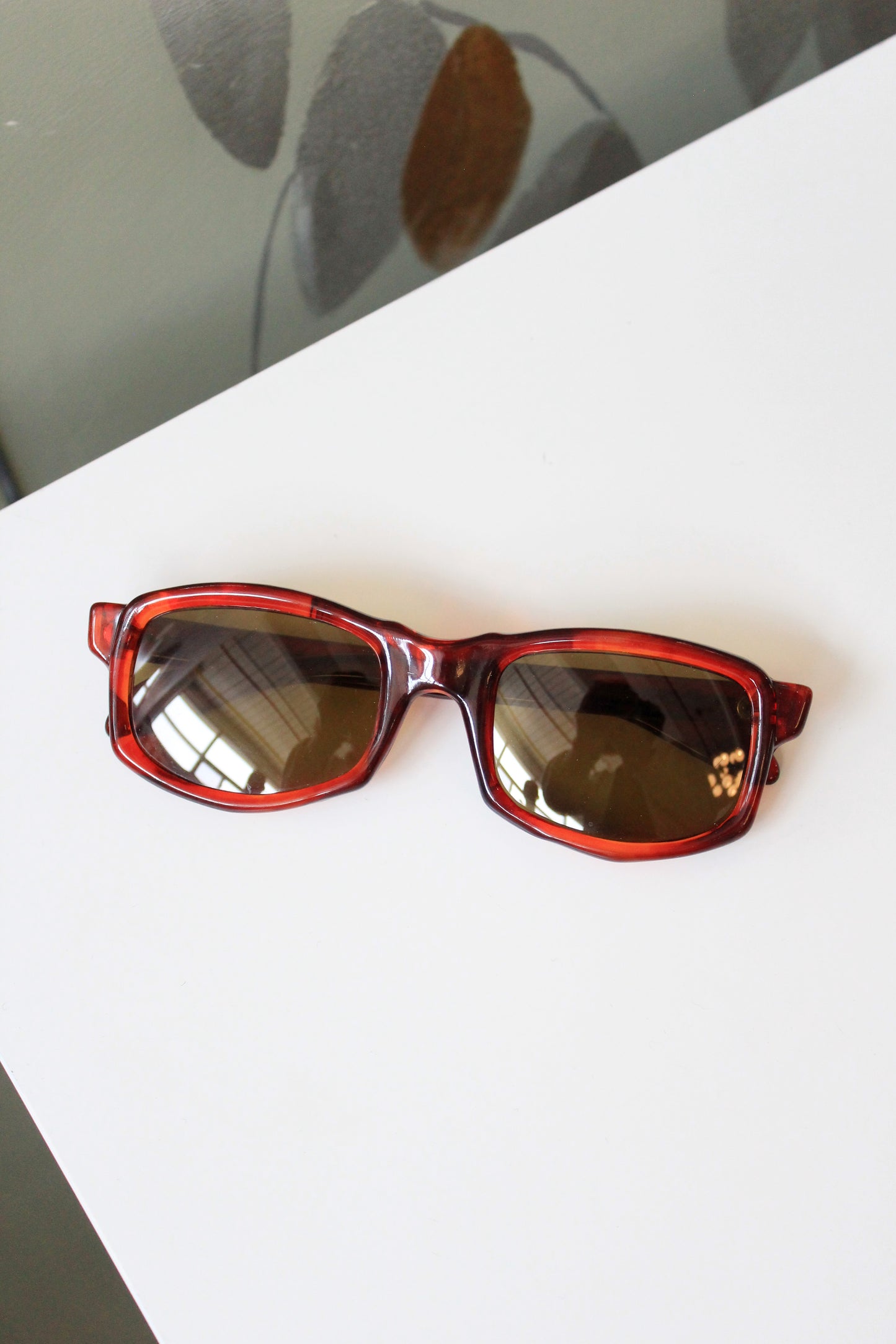 1960s Brown Rectangular Sunglasses with Yellow lenses