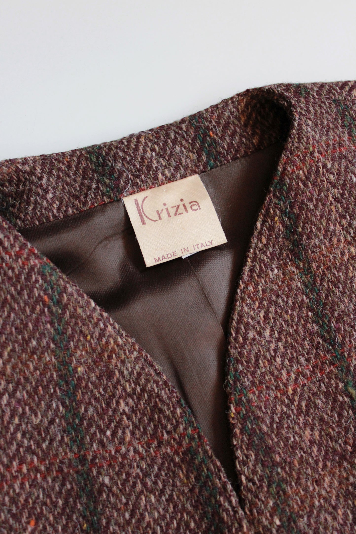 1980s Krizia Brown/Plum Plaid Wool Skirt Suit Set, XS