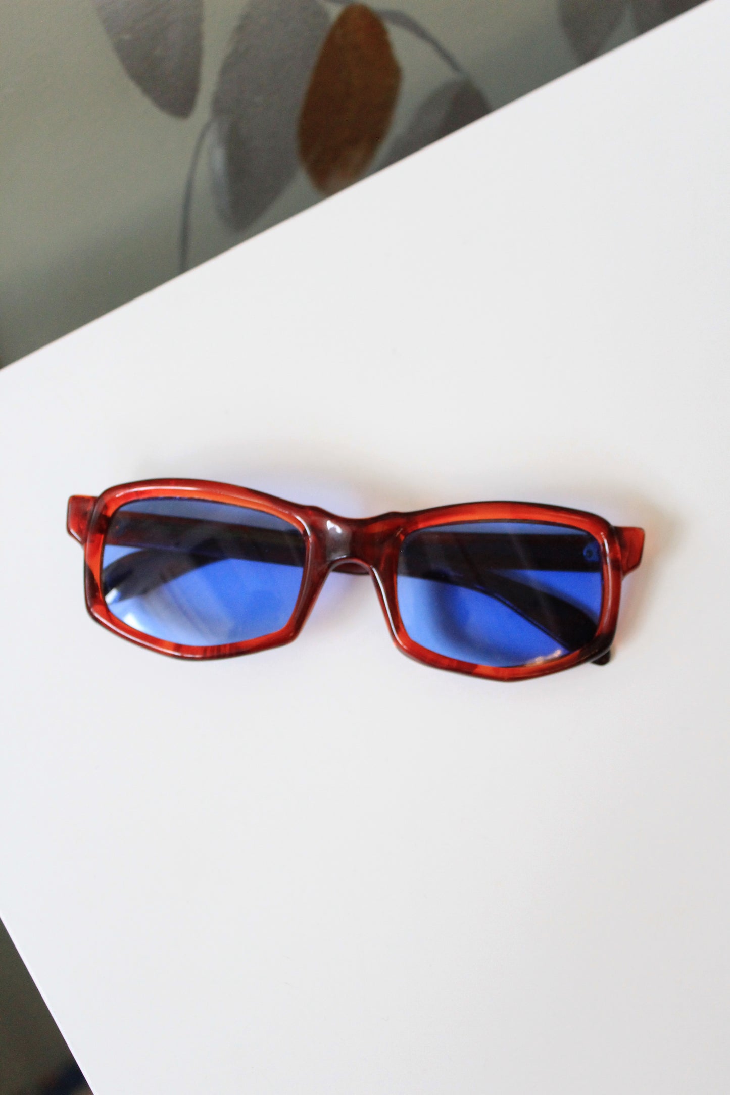 1960s Brown Rectangular Sunglasses with Blue lenses