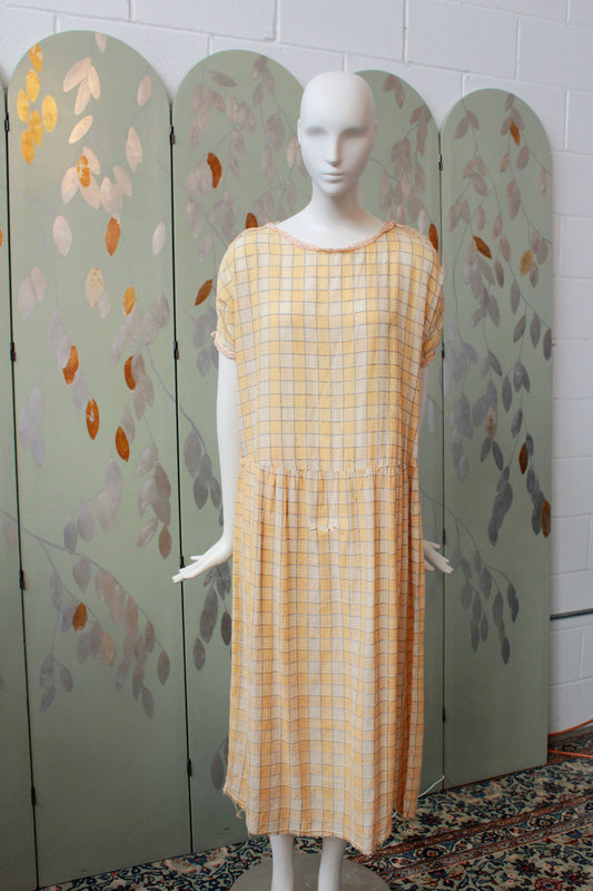 Early 1920s Peach Checkered Dress