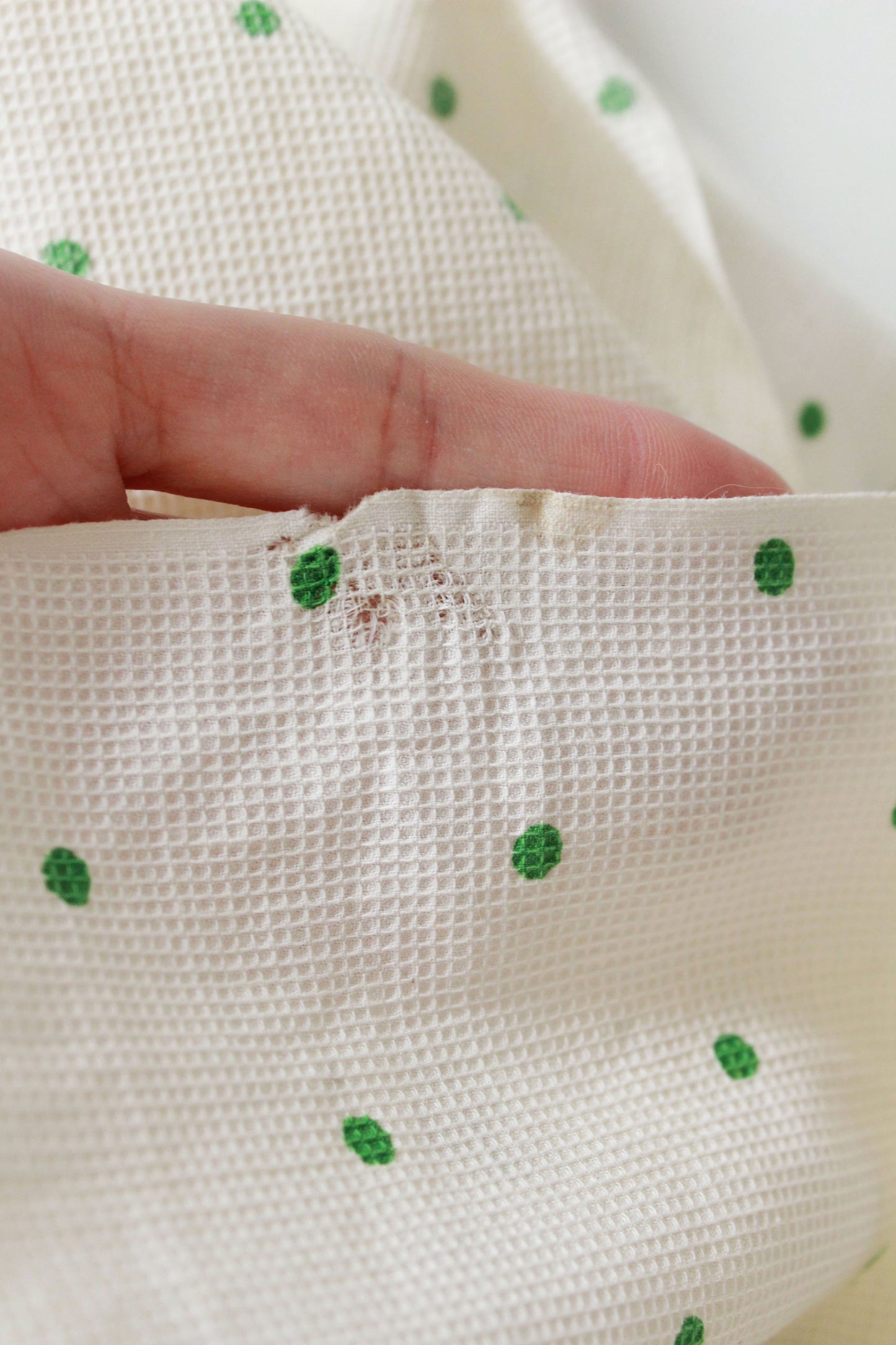 Vintage 1970s Border Print, Green/Yellow/Brown Flowers And Green Polka Dots, 2.9 Yards