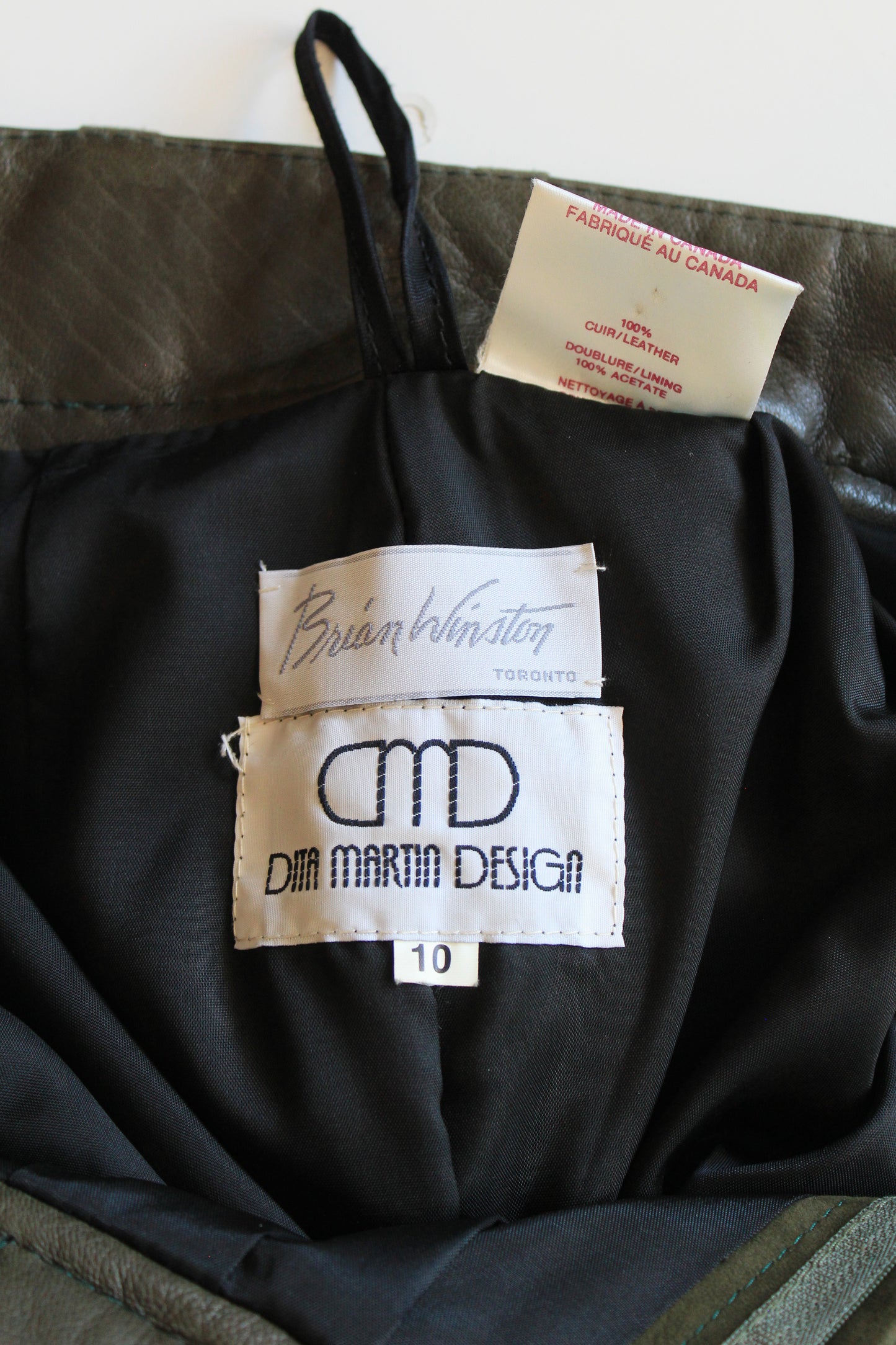 1980s Leather Paperbag Style Pants In Olive Green, Medium