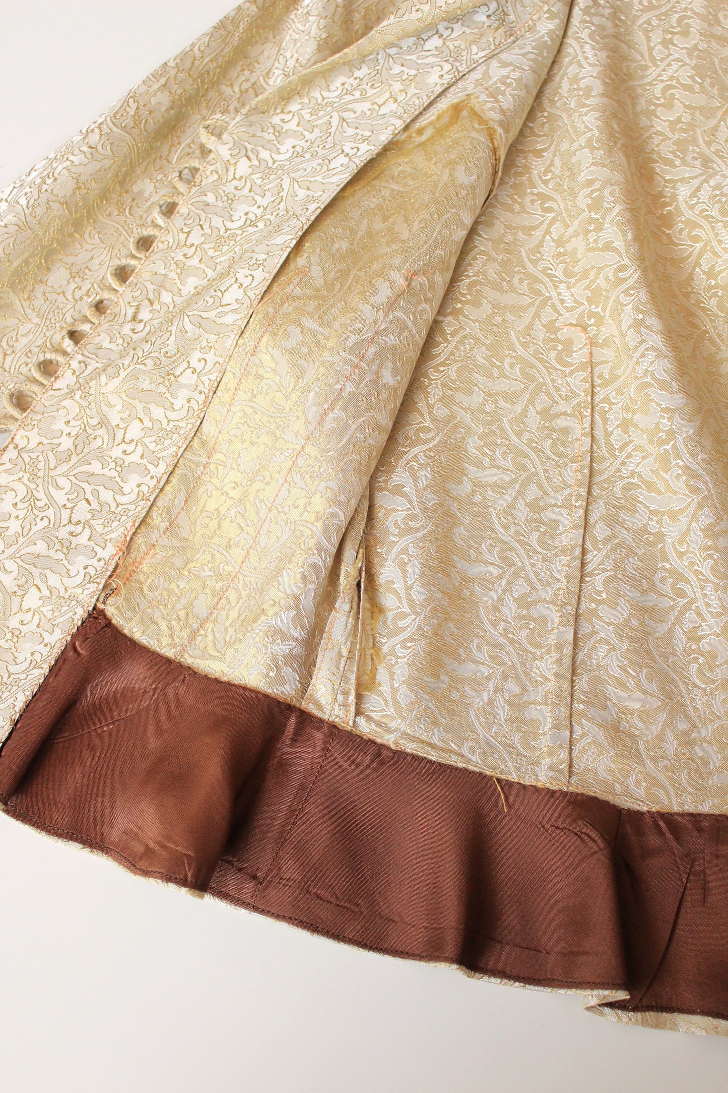 Vintage 1950s Cream Gold Thread Skirt Suit Set With Peplum, XS, Courthouse Wedding