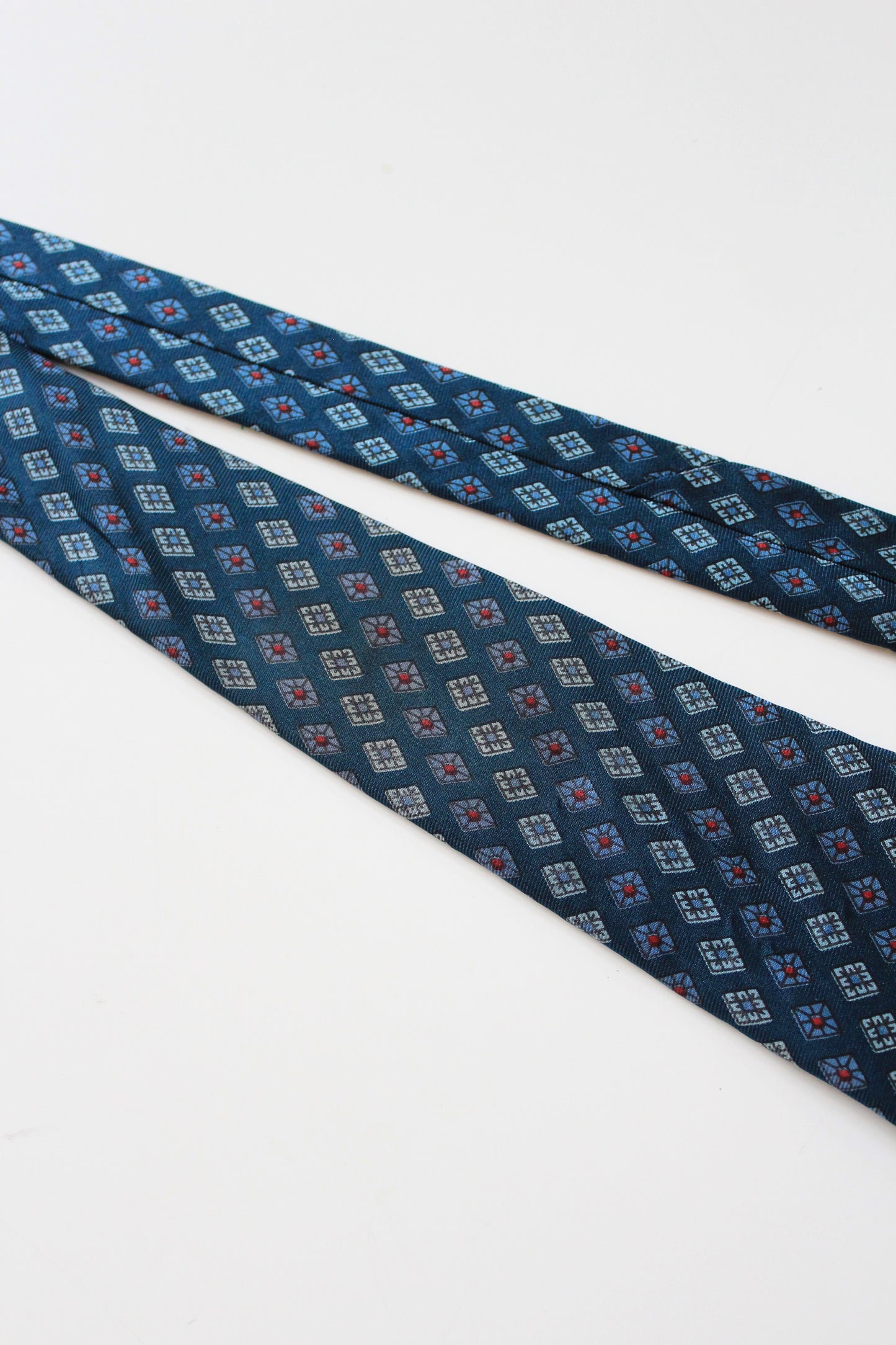 1990s YSL Dark Teal Silk Designer Tie With Repeating Pattern