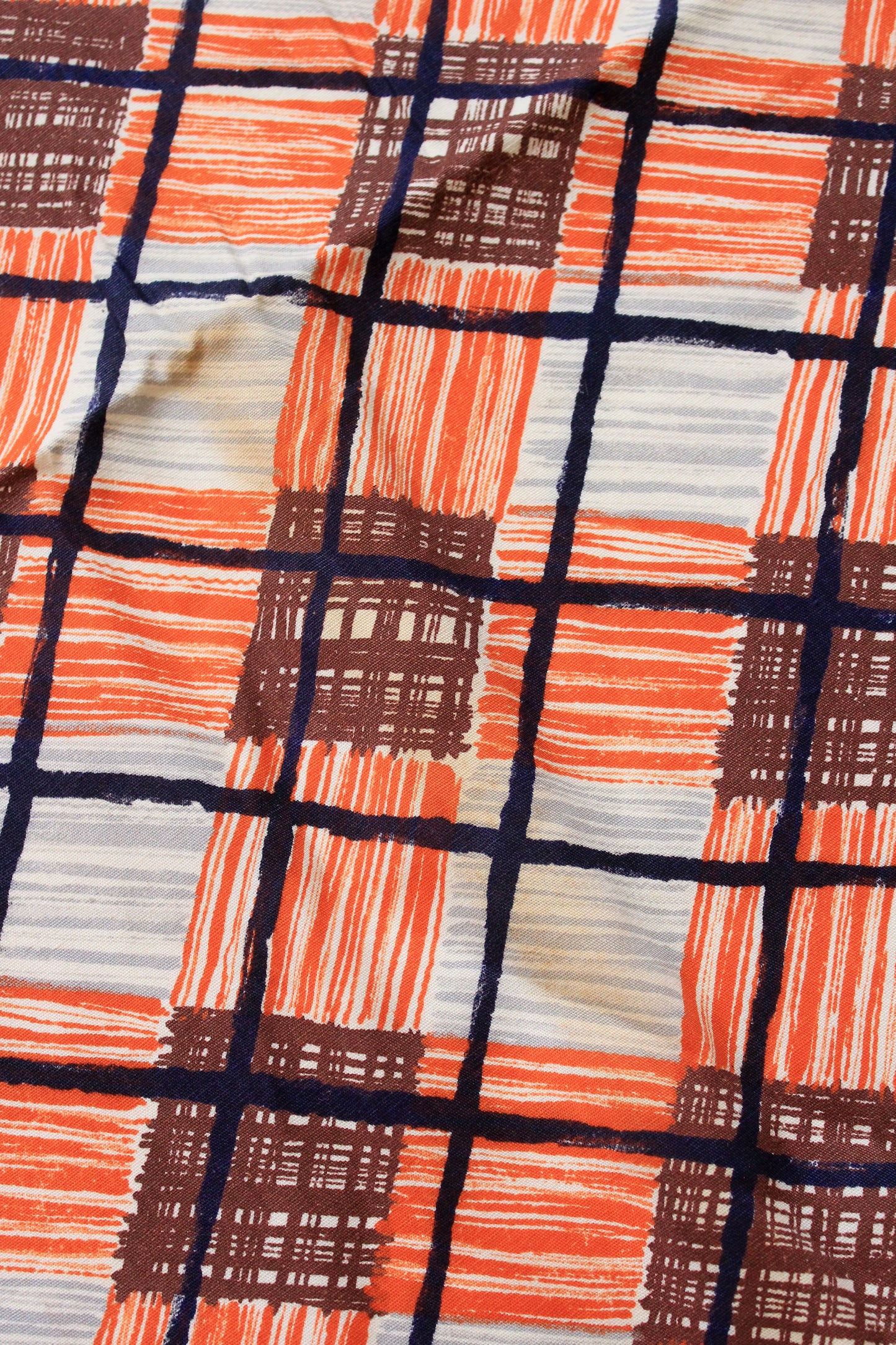 1940s Orange and Brown Plaid Cotton Sewing Fabric, 3.5 Yards