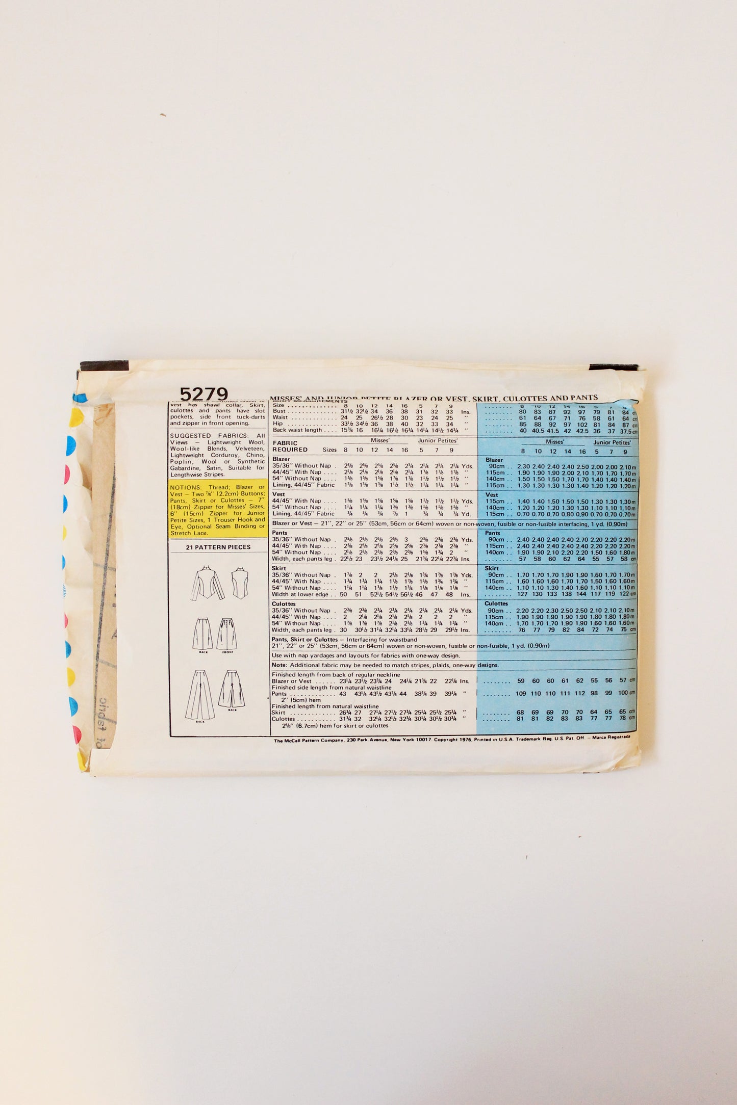 1970s Multi Piece McCalls 5279 Sewing Pattern, Uncut-Complete Size 8-12