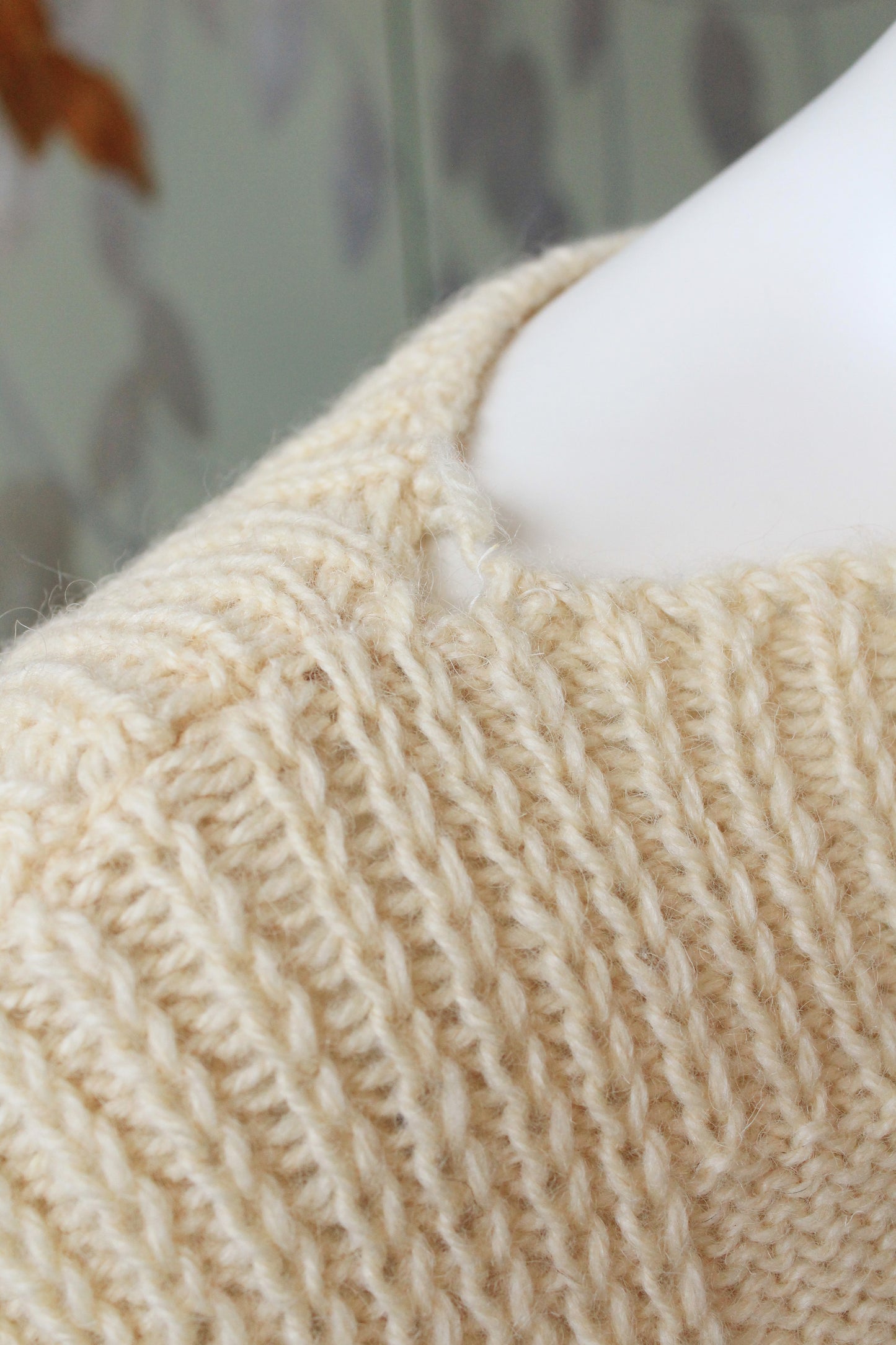 Vintage 1980s Oversized Boat Neck Cream Chunky Knit Sweater, Medium