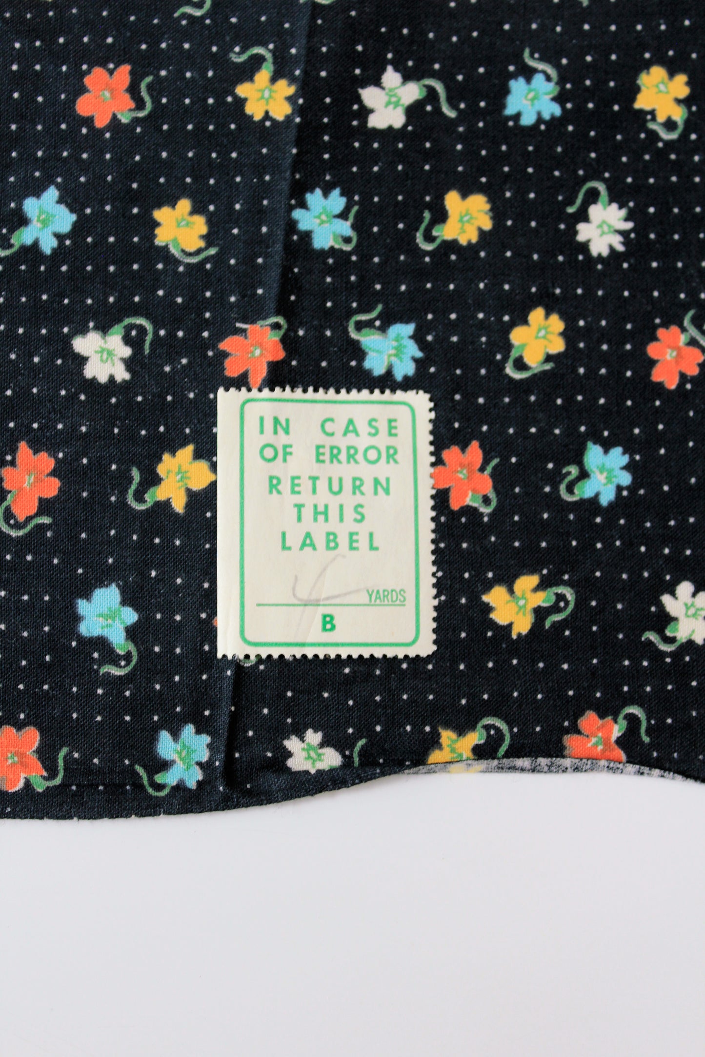 1950s Black Polka Dot Cotton Fabric With Bright Coral/Yellow/Teal Flowers, 4.1 Yards