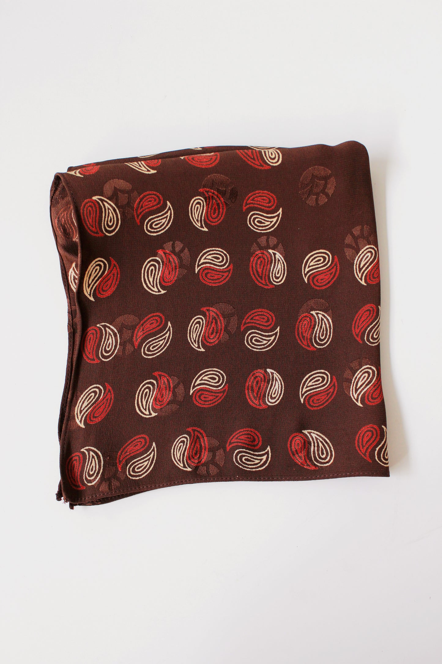 1940s Brown with Red/ Cream Yin And Yang Silk Pocket Square