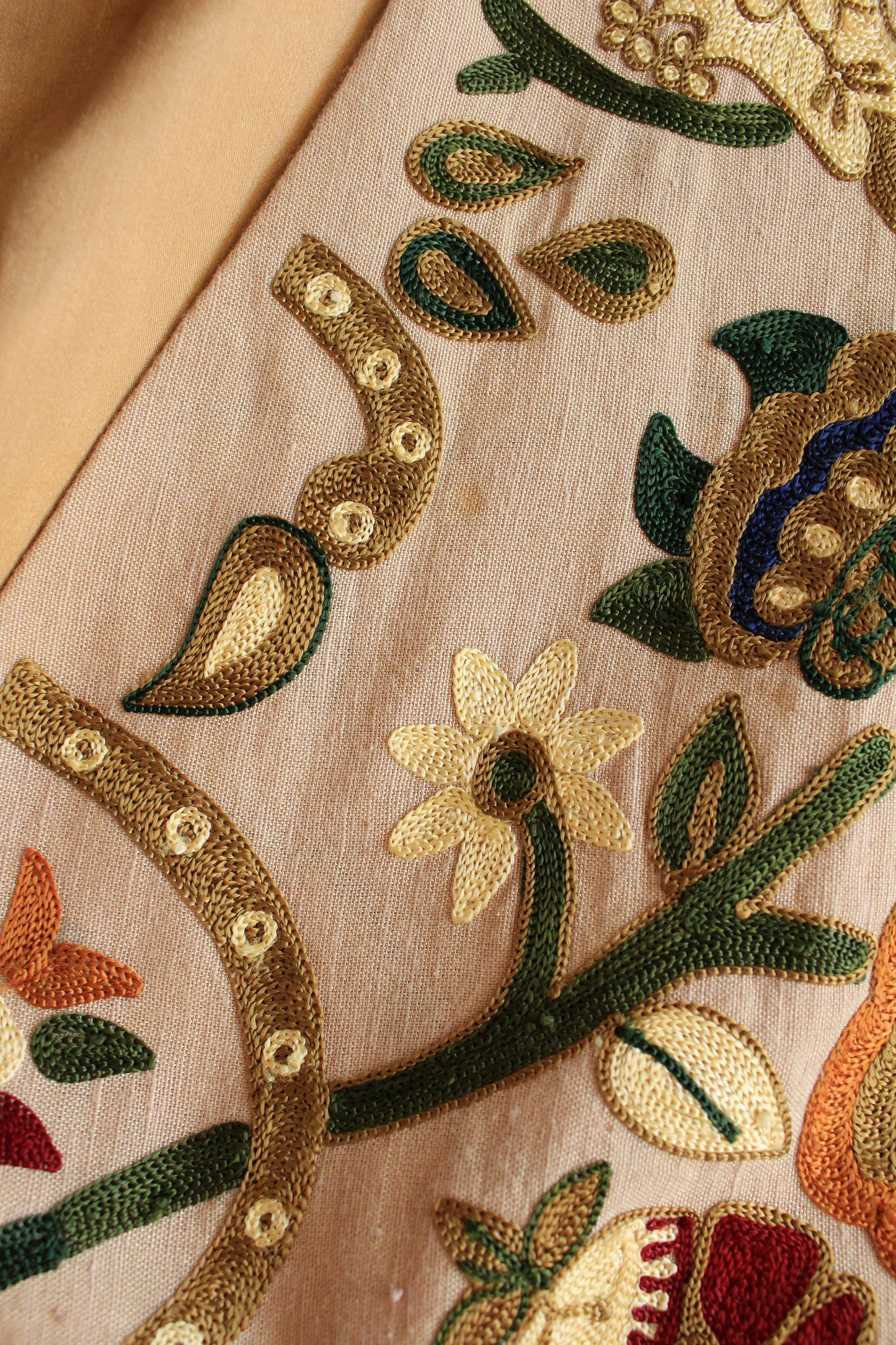 Whimsical Cream Floral and Bird Embroidered Vest, Made In India, Large