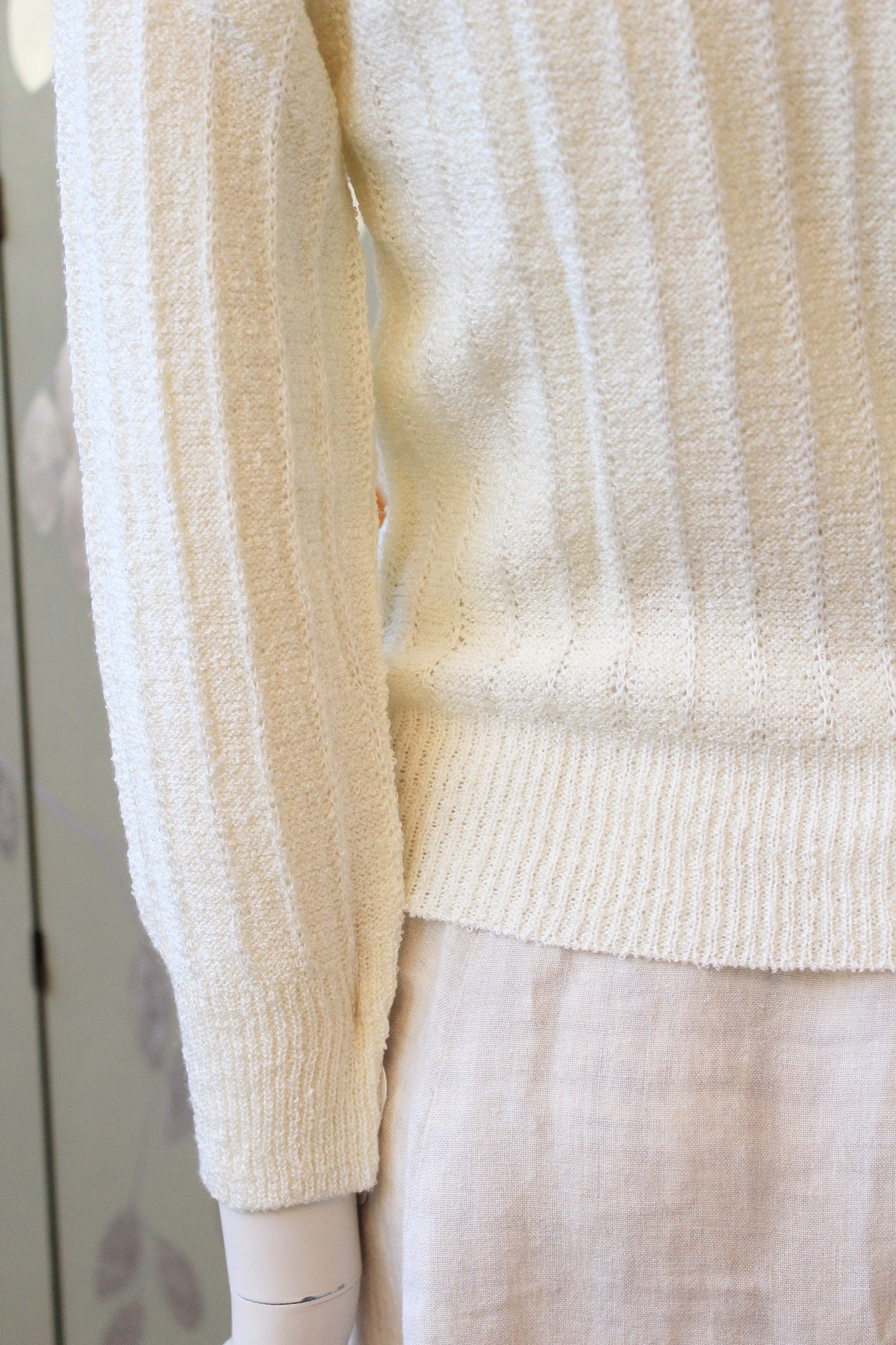 1980s Cream Deadstock Long Sleeve Crew Neck Top, Small