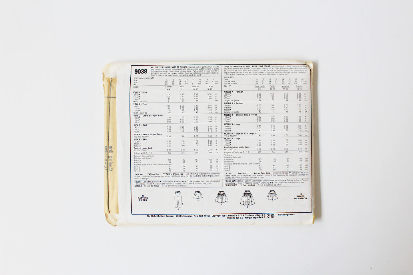 1980s Brooke Shields McCall's 9038 Easy Sewing Pattern, Pants/Skirts/Shorts/, Uncut Size XS