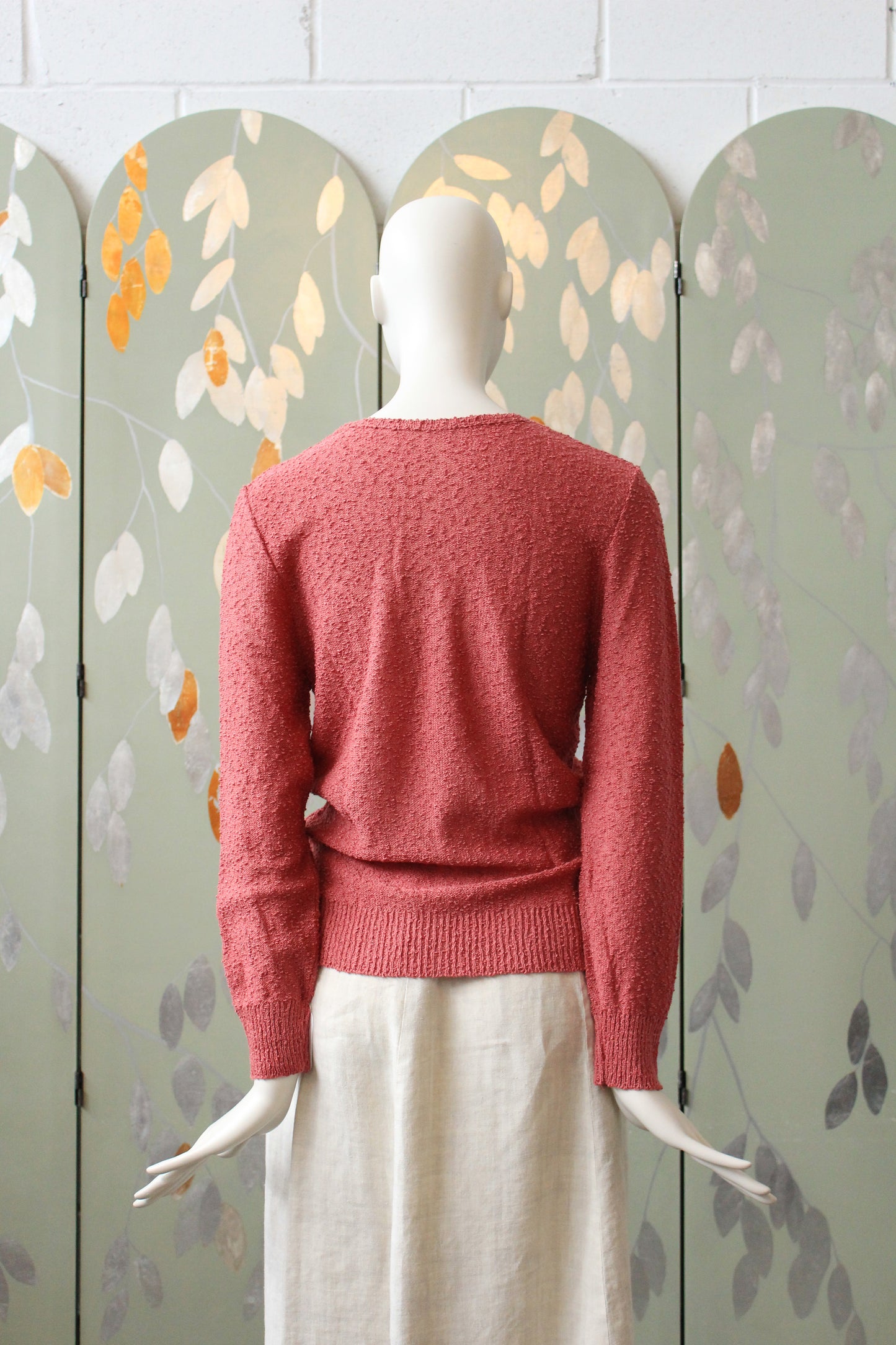1970s Deadstock Long Sleeve Rose Pink Acrylic Knit Top , Small