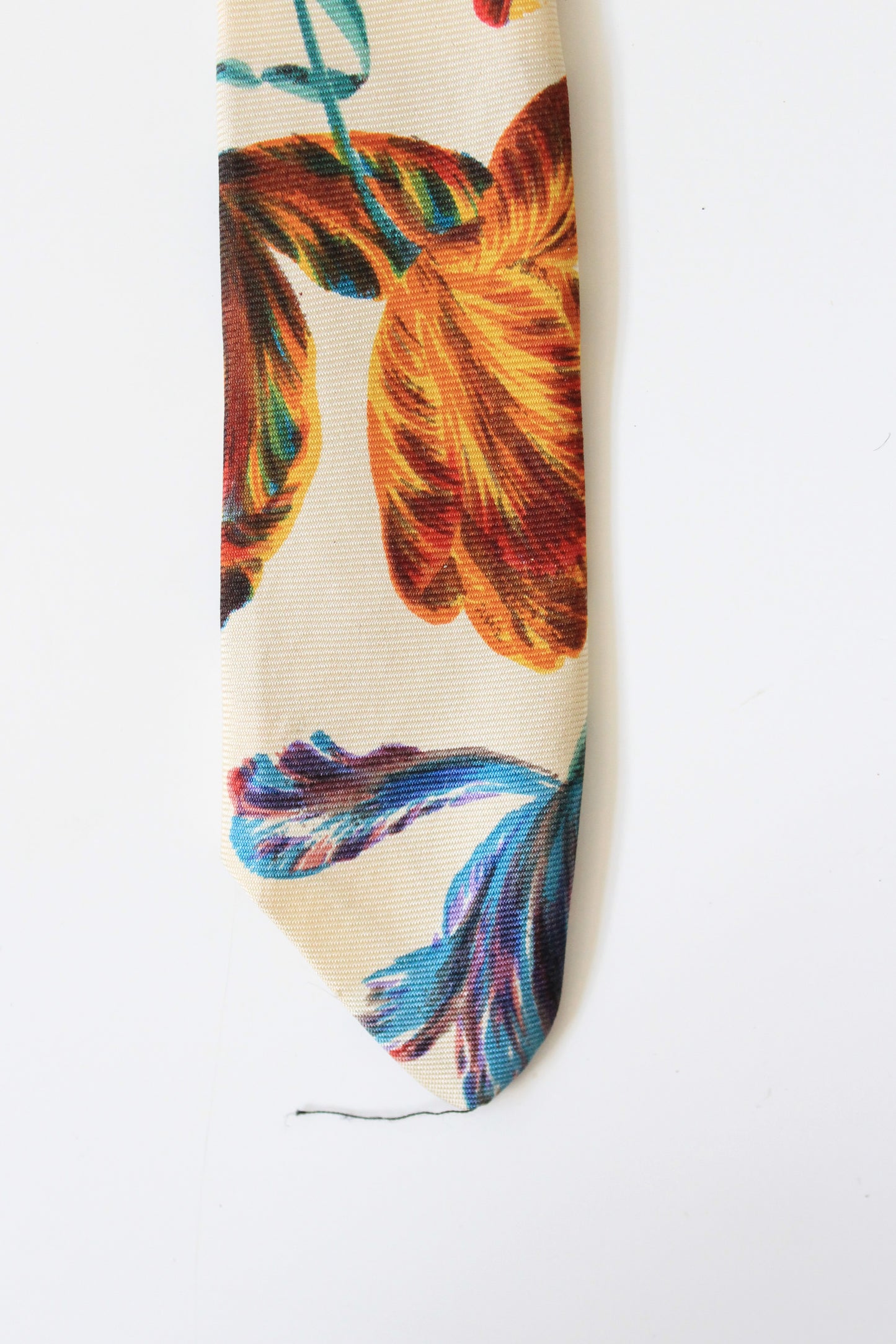 1990s YSL Multicoloured Flowers Silk Designer Tie With Ivory Base