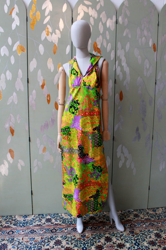 1970s Floral Halter Dress, XS