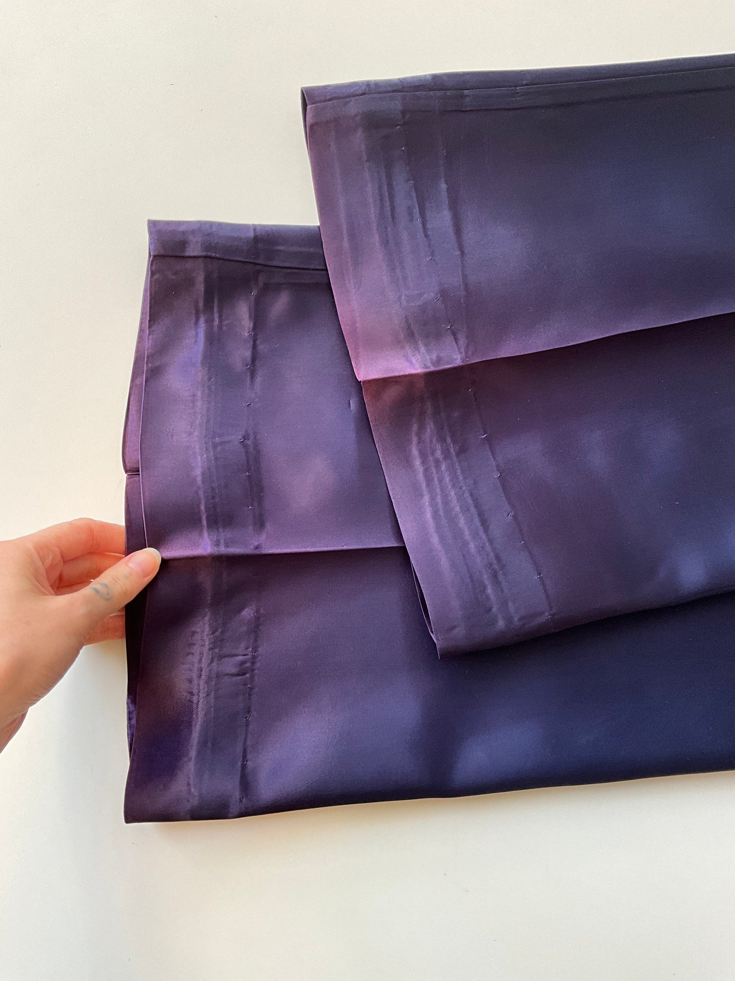 Vintage 1970s Navy Blue High Waist Wide Leg Satin Trousers, XS