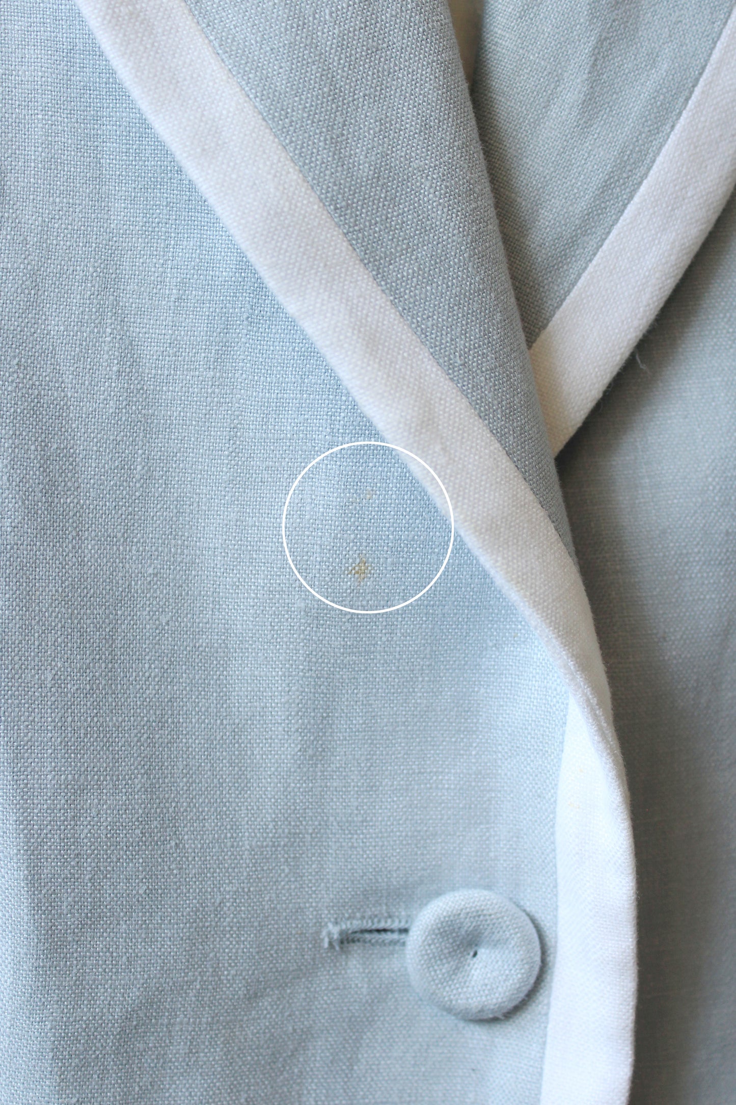 1980s Carven Light Blue With White Trim Linen Designer Blazer, Medium