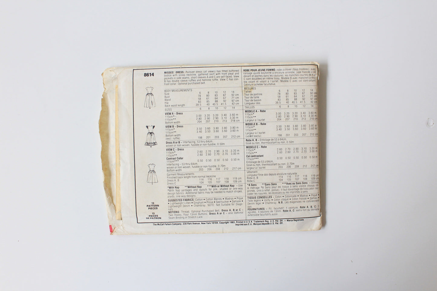 1980s Brooke Shields Dress McCall's 8614 Sewing Pattern, Uncut size 10