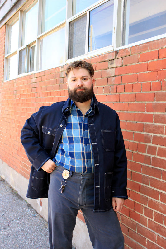 Men's Navy Blue Cotton Canvas L.C. King Pointer Brand Chore Coat, XL