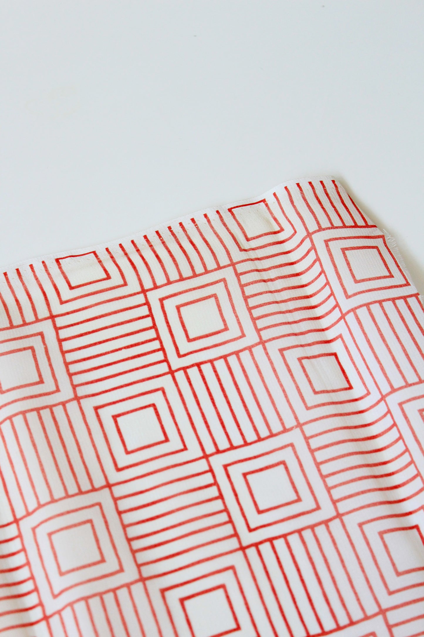 1920s White And Red Geometric Square Print Fabric, 4.4 Yards