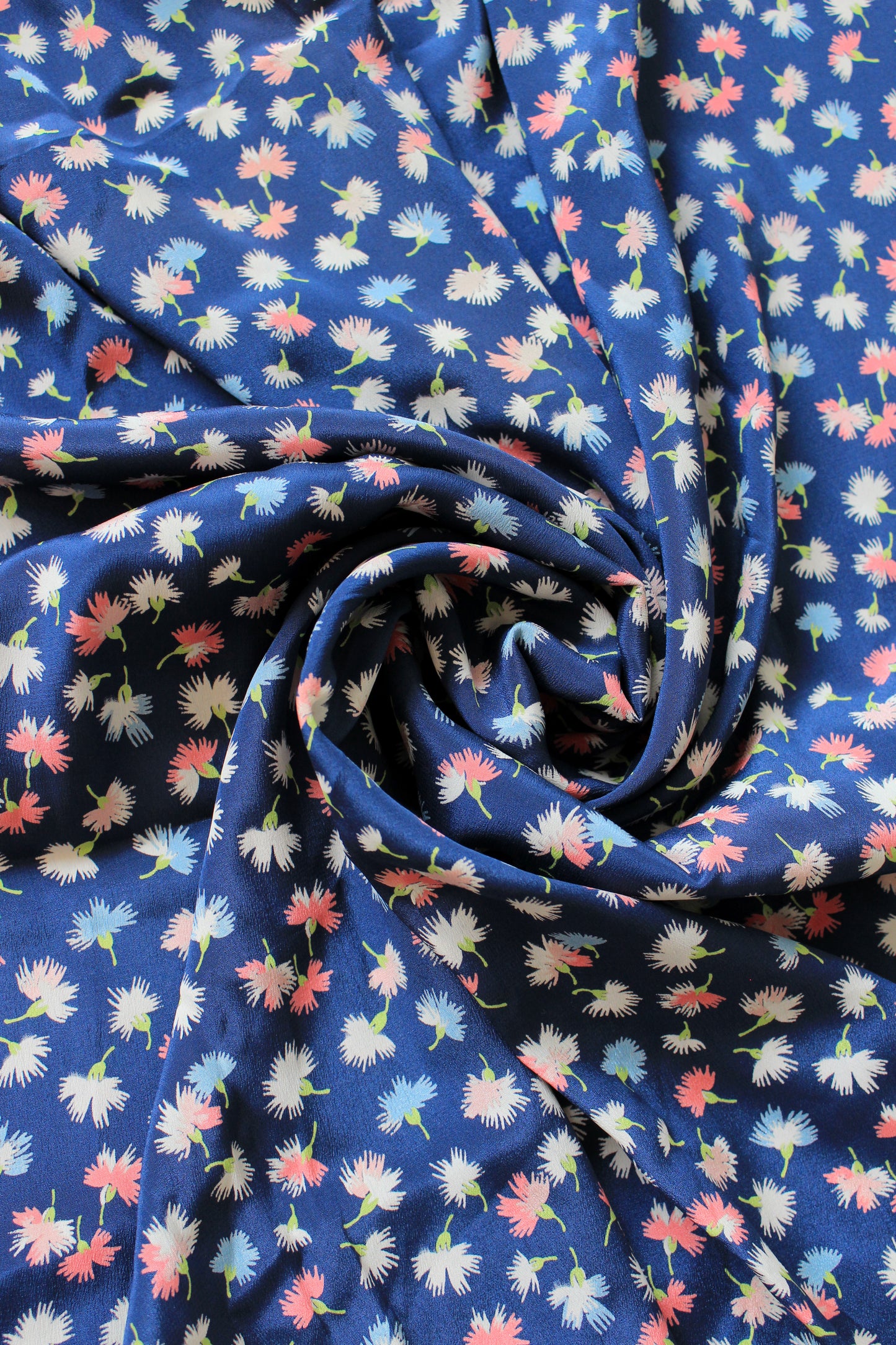 1940s Navy Blue And Pastel Dandelion Print Rayon Fabric, 4.1 Yards