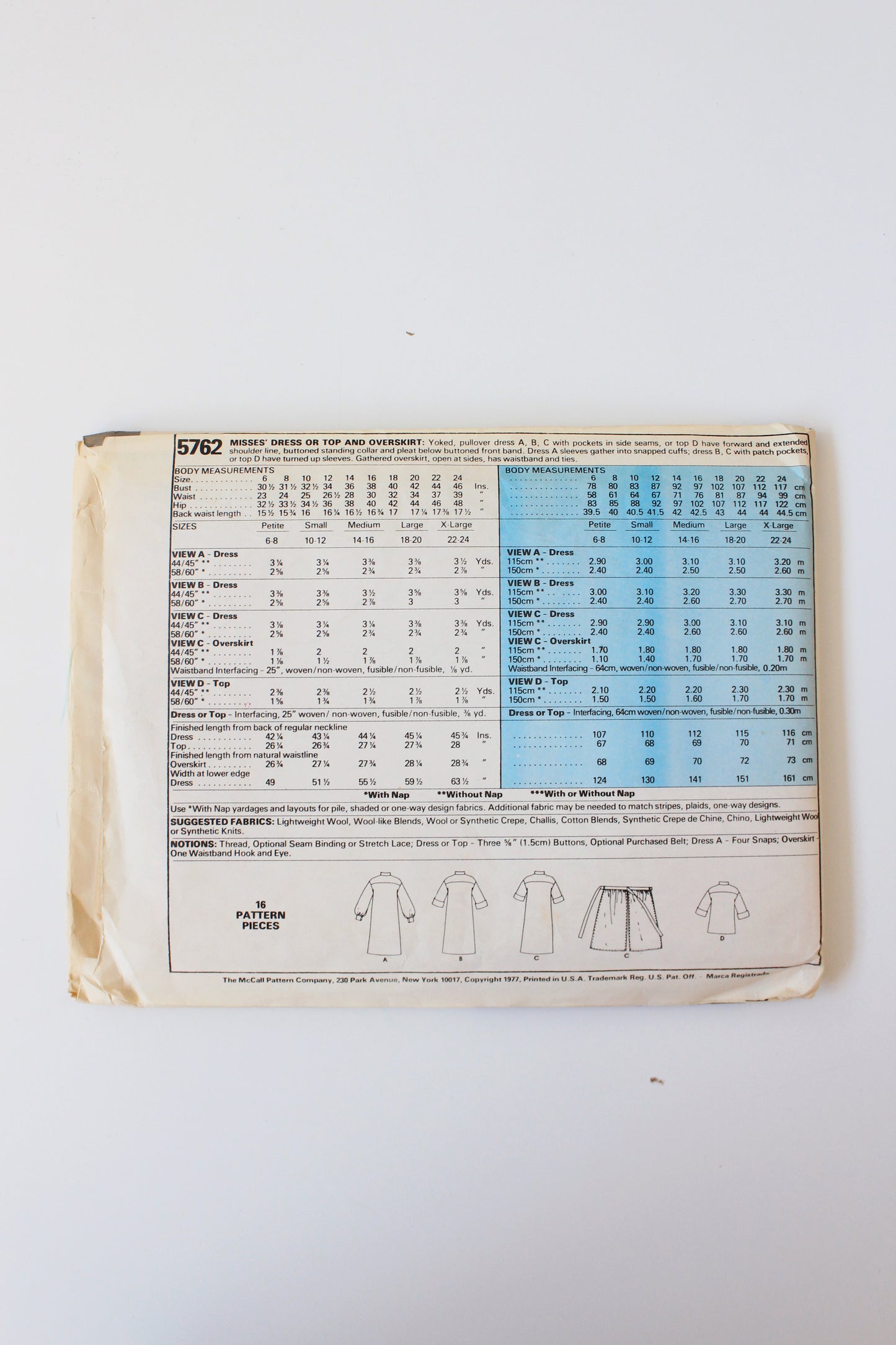 1970s Dress Or Top And Skirt McCall's 5762 Sewing Pattern, Uncut, Petite Size 6-8