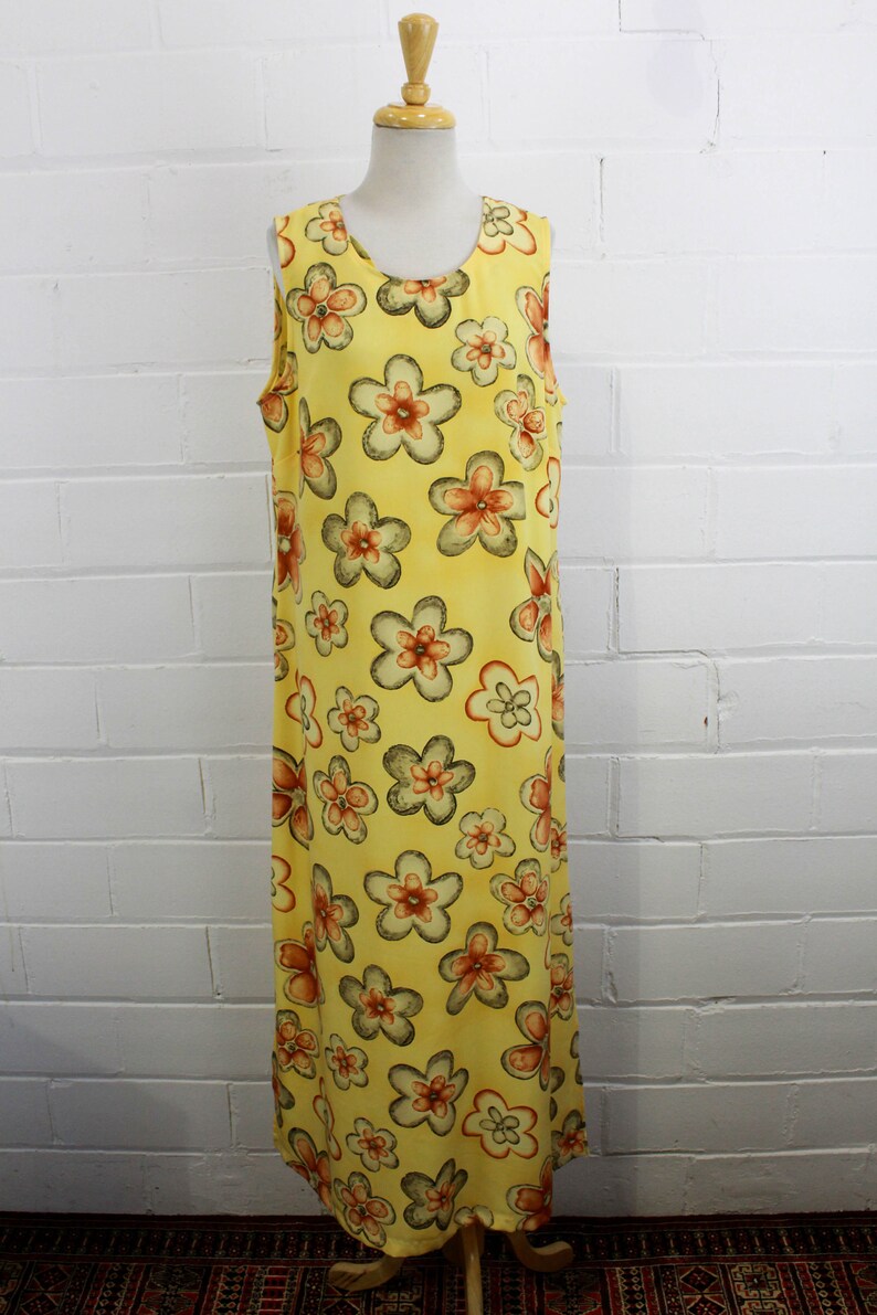 Vintage 1990s Yellow Floral Maxi Dress, XL