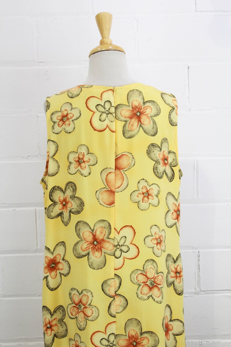 Vintage 1990s Yellow Floral Maxi Dress, XL