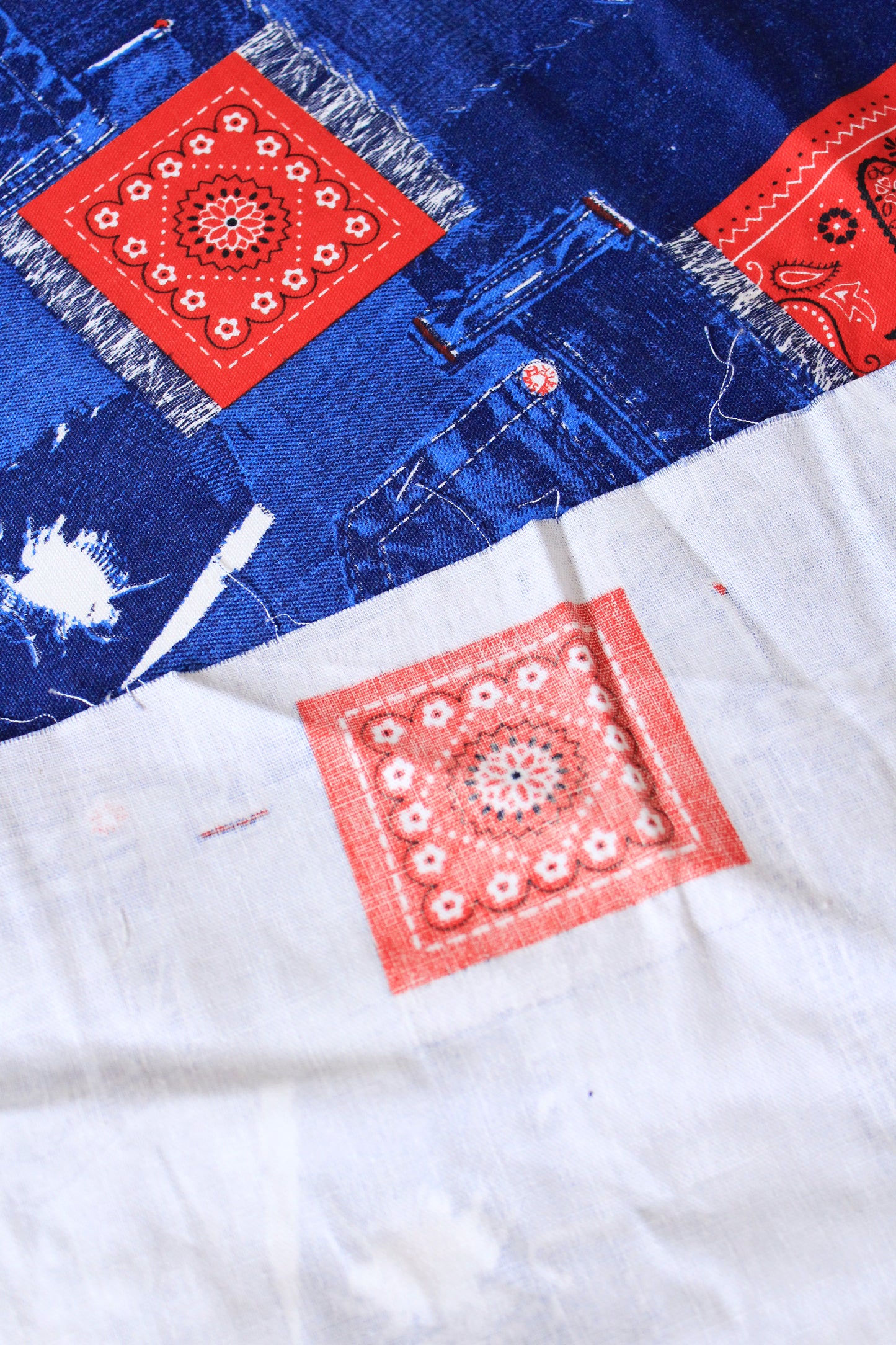 Vintage 1980s Denim Bandana Print Cotton Fabric, 8.4