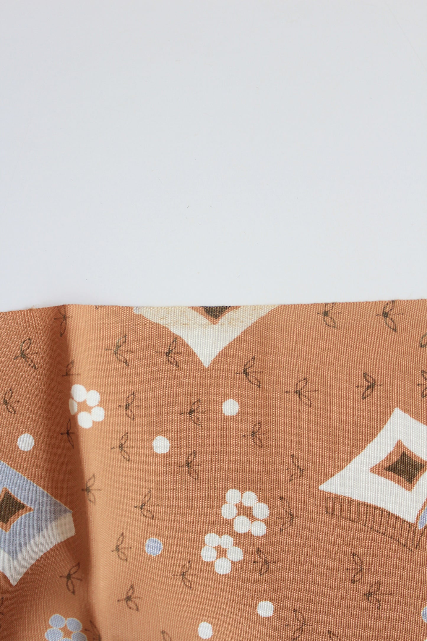 1940s Brown Abstract Square/Diamond And Floral Print Rayon Fabric, 4 Yards