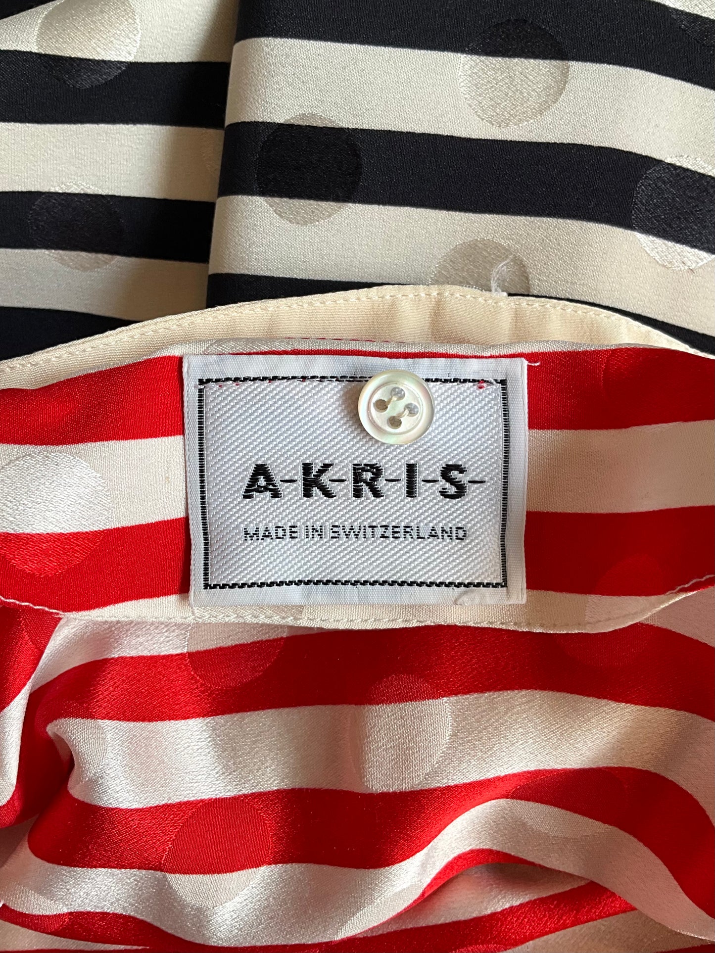 Vintage 1980s Akris Red, Navy and White Striped Silk Dress, Small
