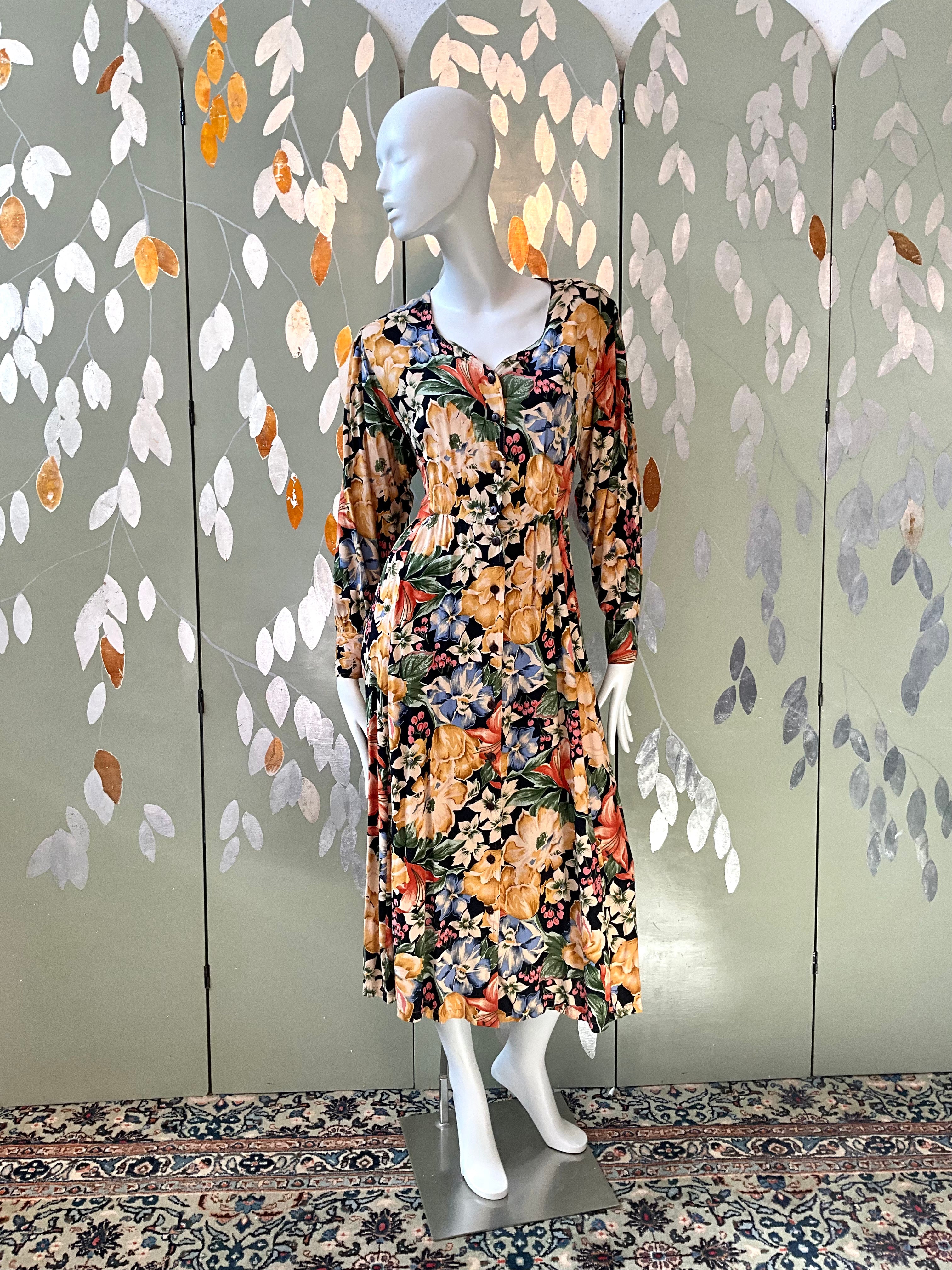 april cornell dress Vintage 1990s April Cornell Dark Floral Long Sleeve Midi Dress, Medium –  Ian Drummond Vintage