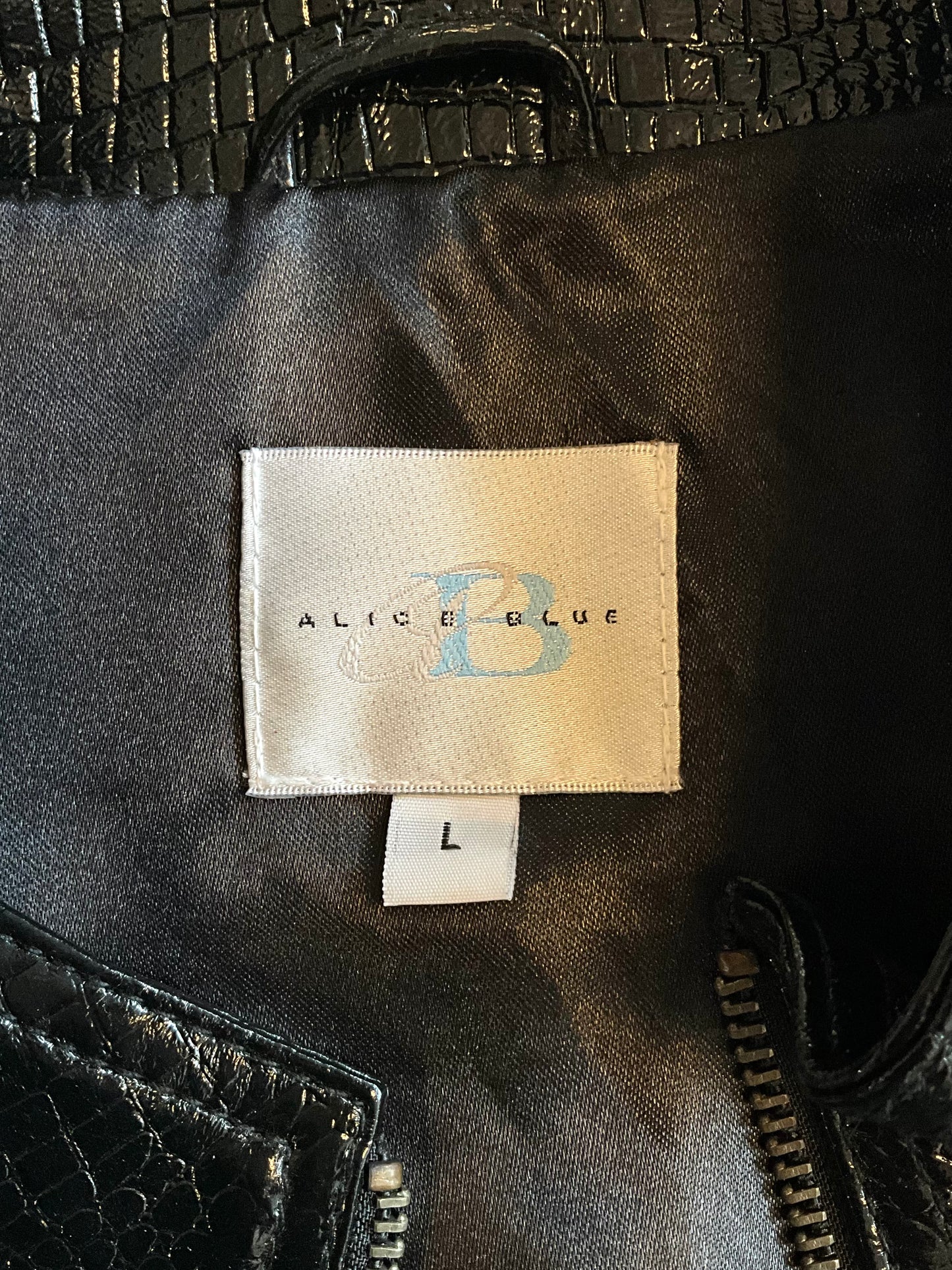 Vintage 1990s Black Patent Reptile Leather Zip Jacket, Large