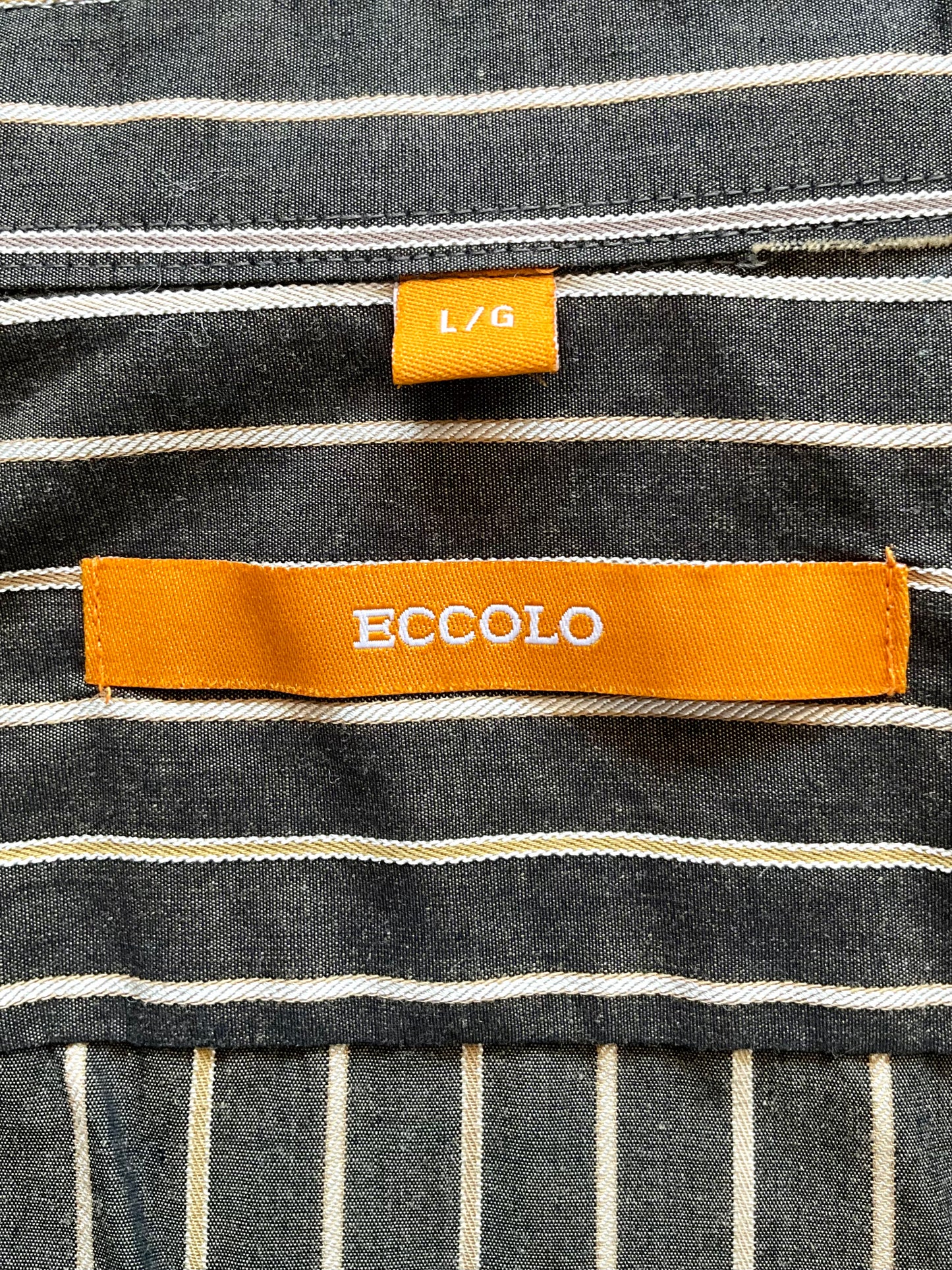 Men's Brown Striped Button Down Collar Shirt, Large