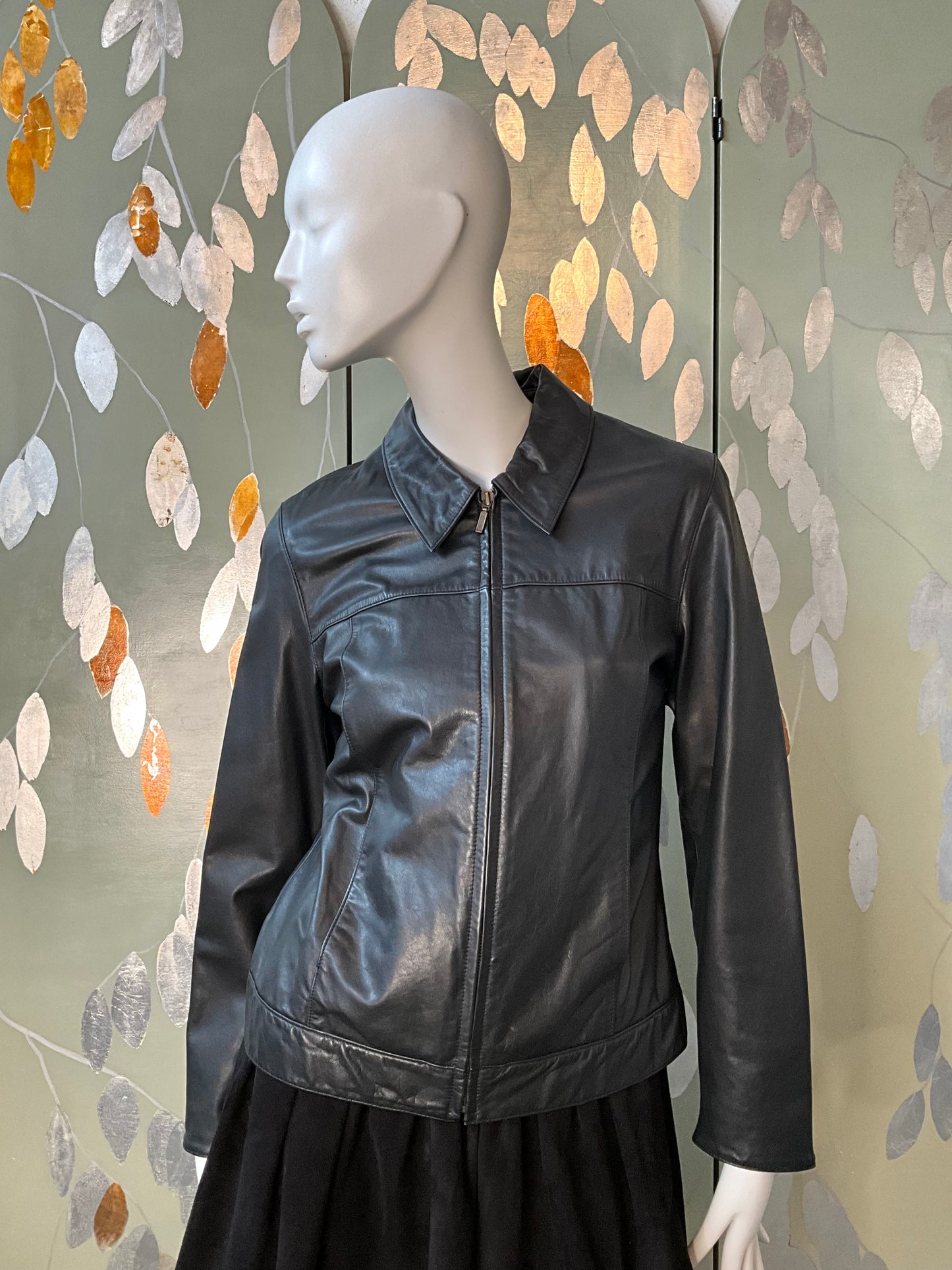 Vintage 2000s Y2K GAP Black Leather Zip-Up Jacket, Medium