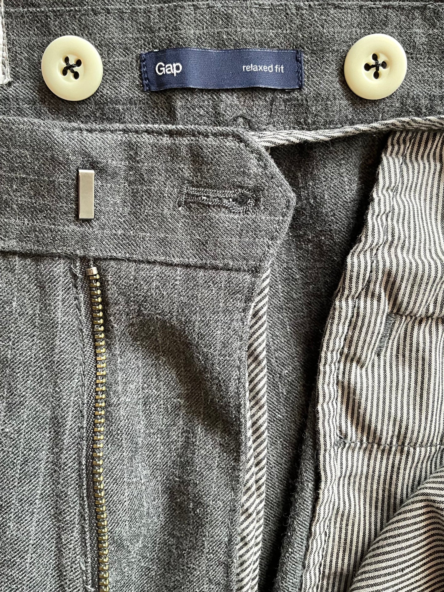 Men's 30s-Style Gap Relaxed Fit Grey Pinstripe Cotton Pants