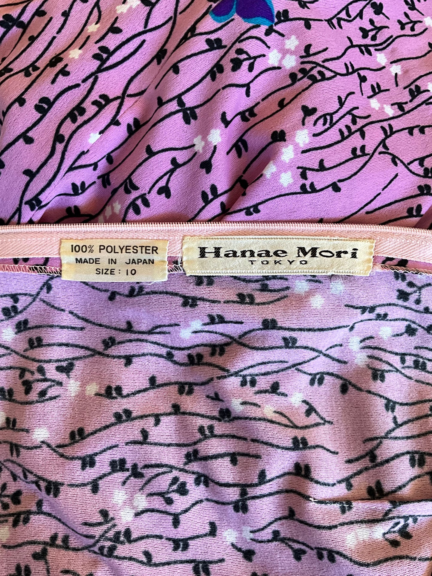 Vintage 1970s Hanae Mori Pink Butterfly Print Jersey Dress, Medium