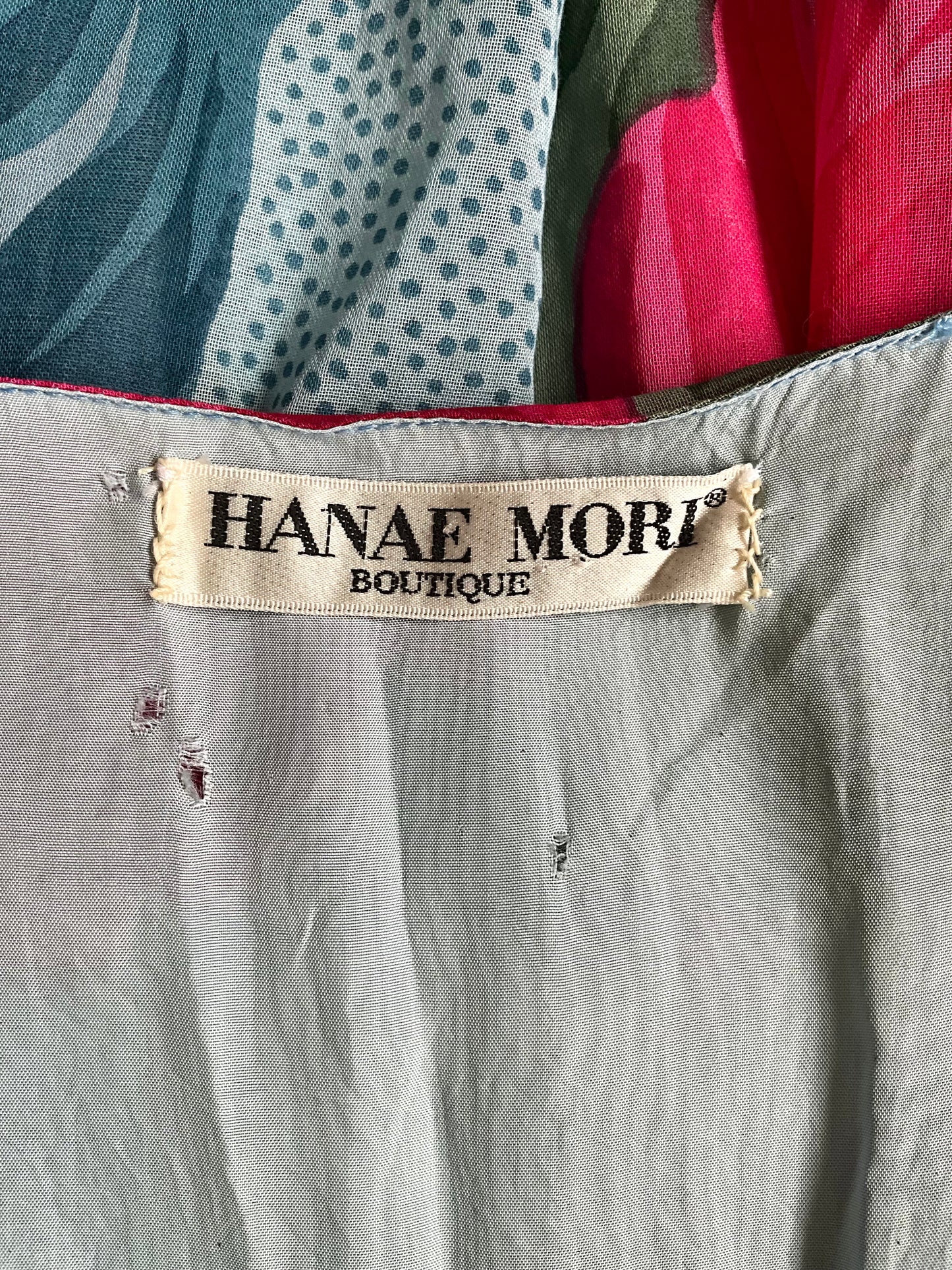 Vintage 1980s Hanae Mori Blue and Pink Floral Day Dress, Small