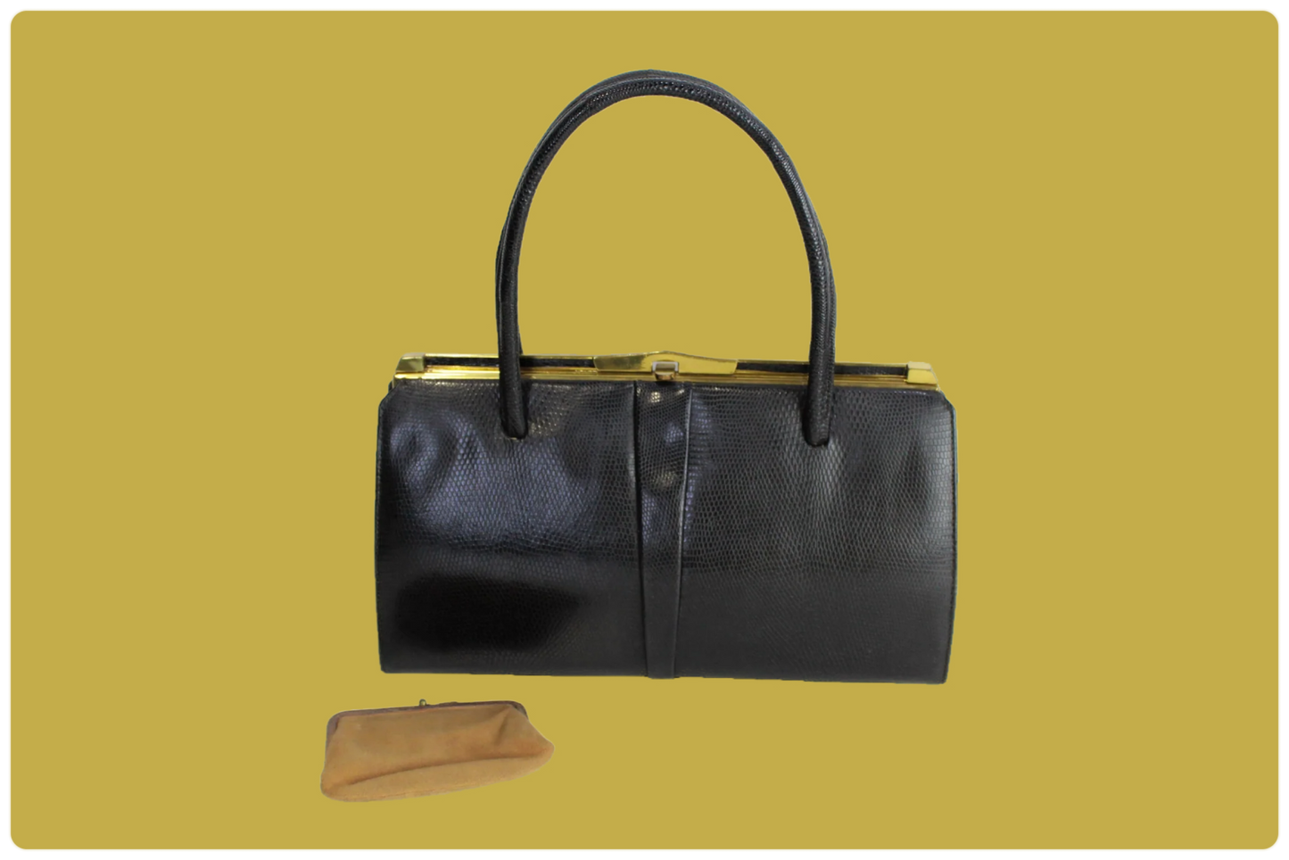 Vintage 1960s Black Leather Top Handle Purse by Simpson's
