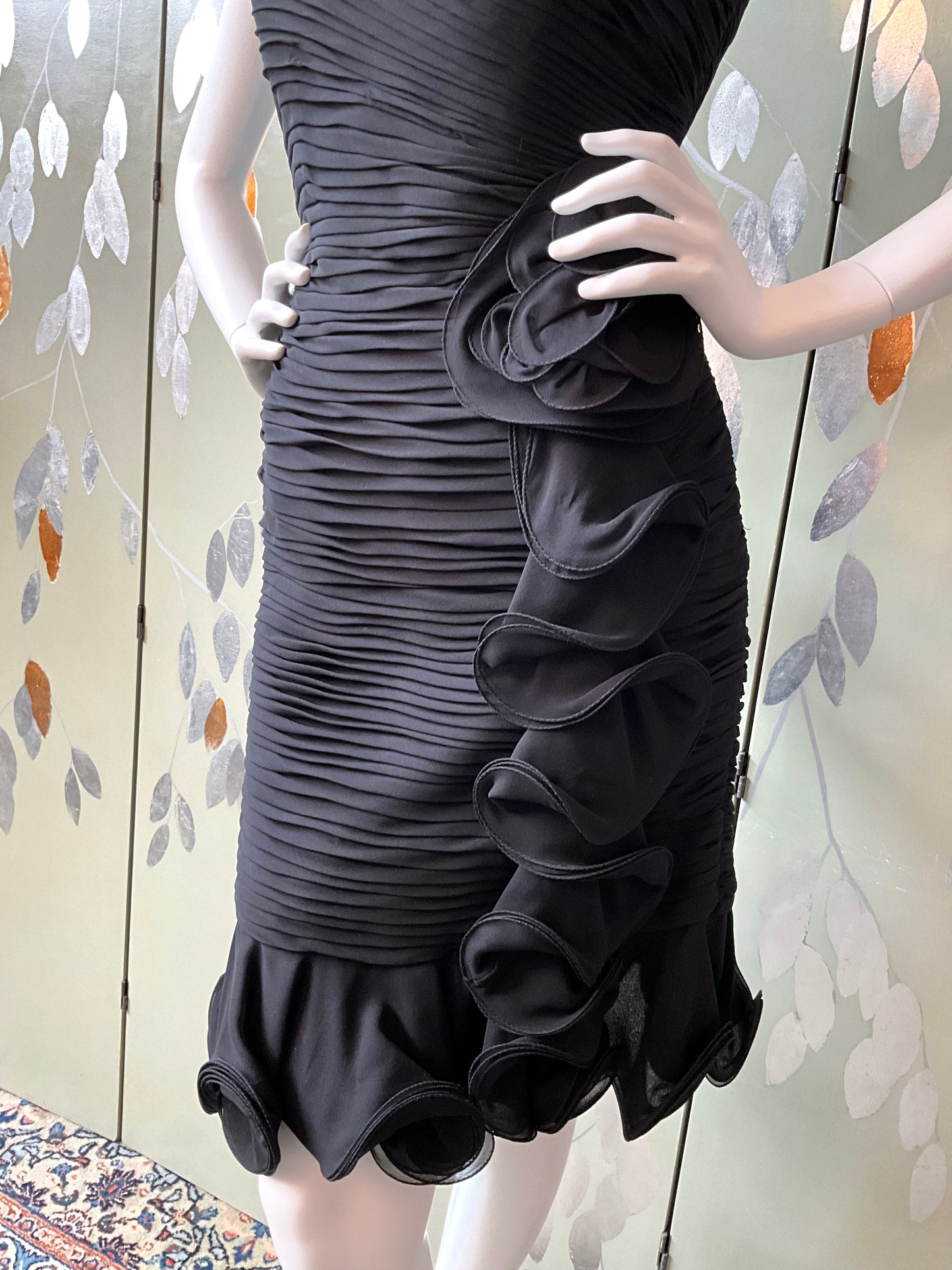 Vintage 1980s Black Pleated Chiffon Louis Féraud Dress, Medium 