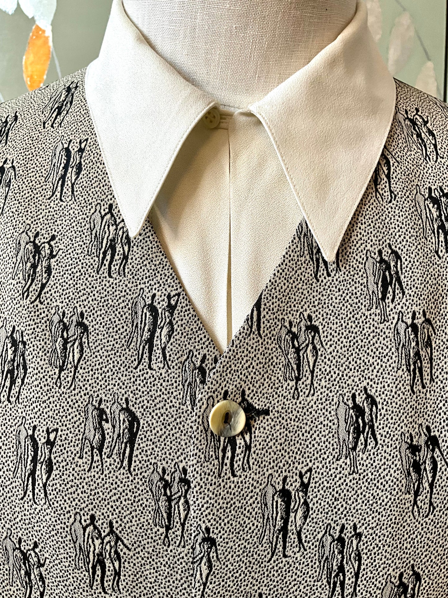 Vintage 1980s Men's People Print Waistcoat & Shirt Set, C40