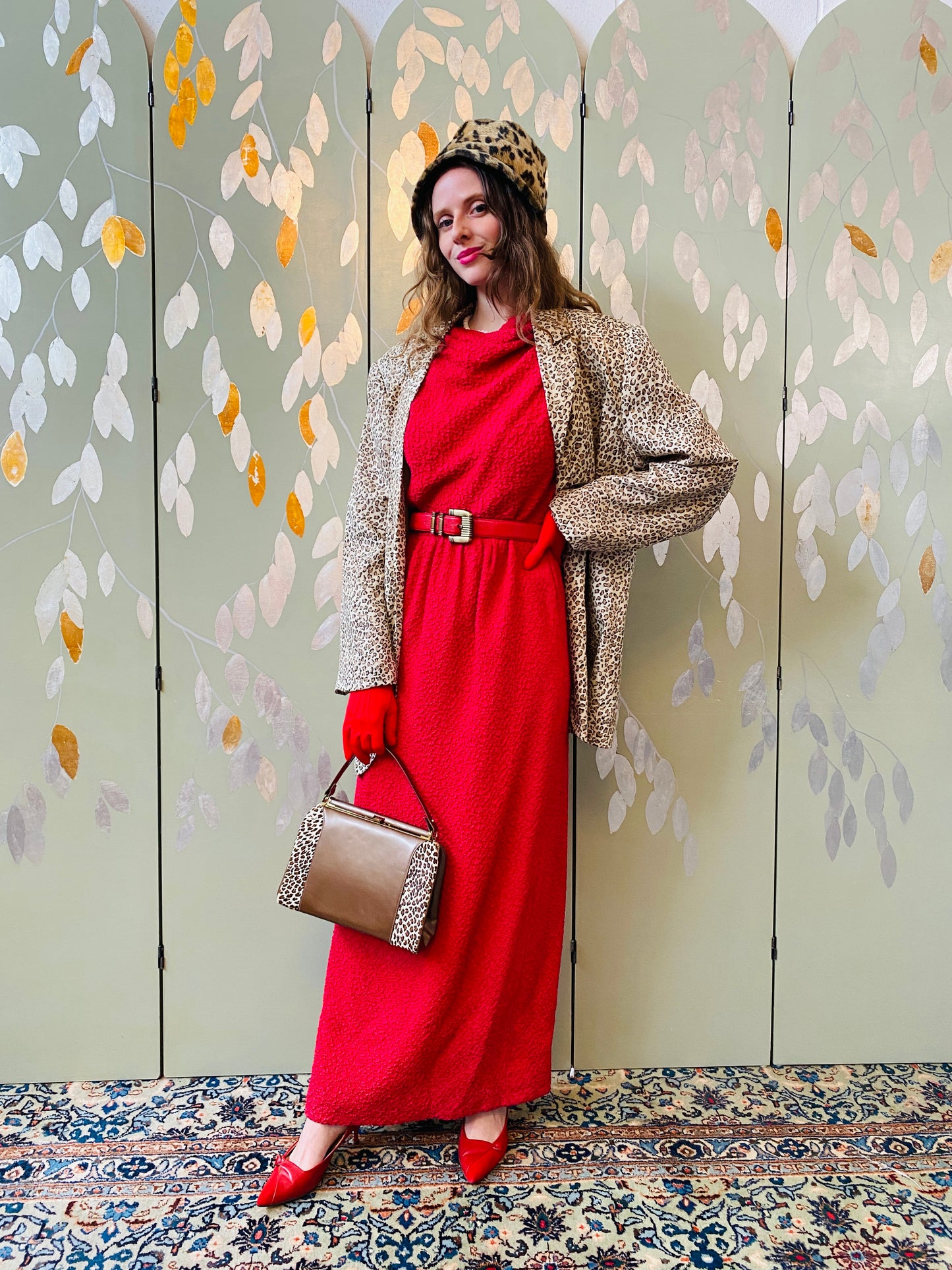 Vintage 1960s Red Textured Cloqué Sheath Gown, W28"